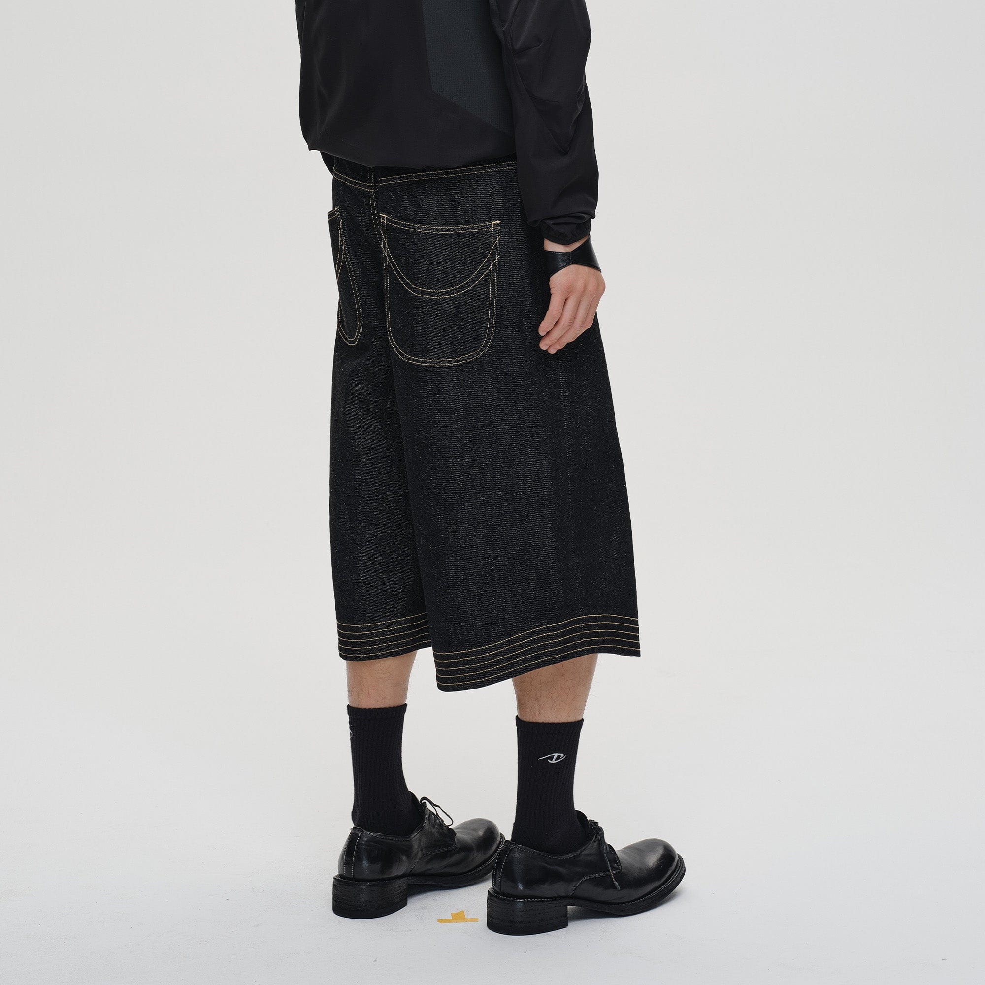 CATSSTAC Contrast Stitch Middle Spliced Raw Denim Jeans-Shorts-M-Free Shipping Leatheretro