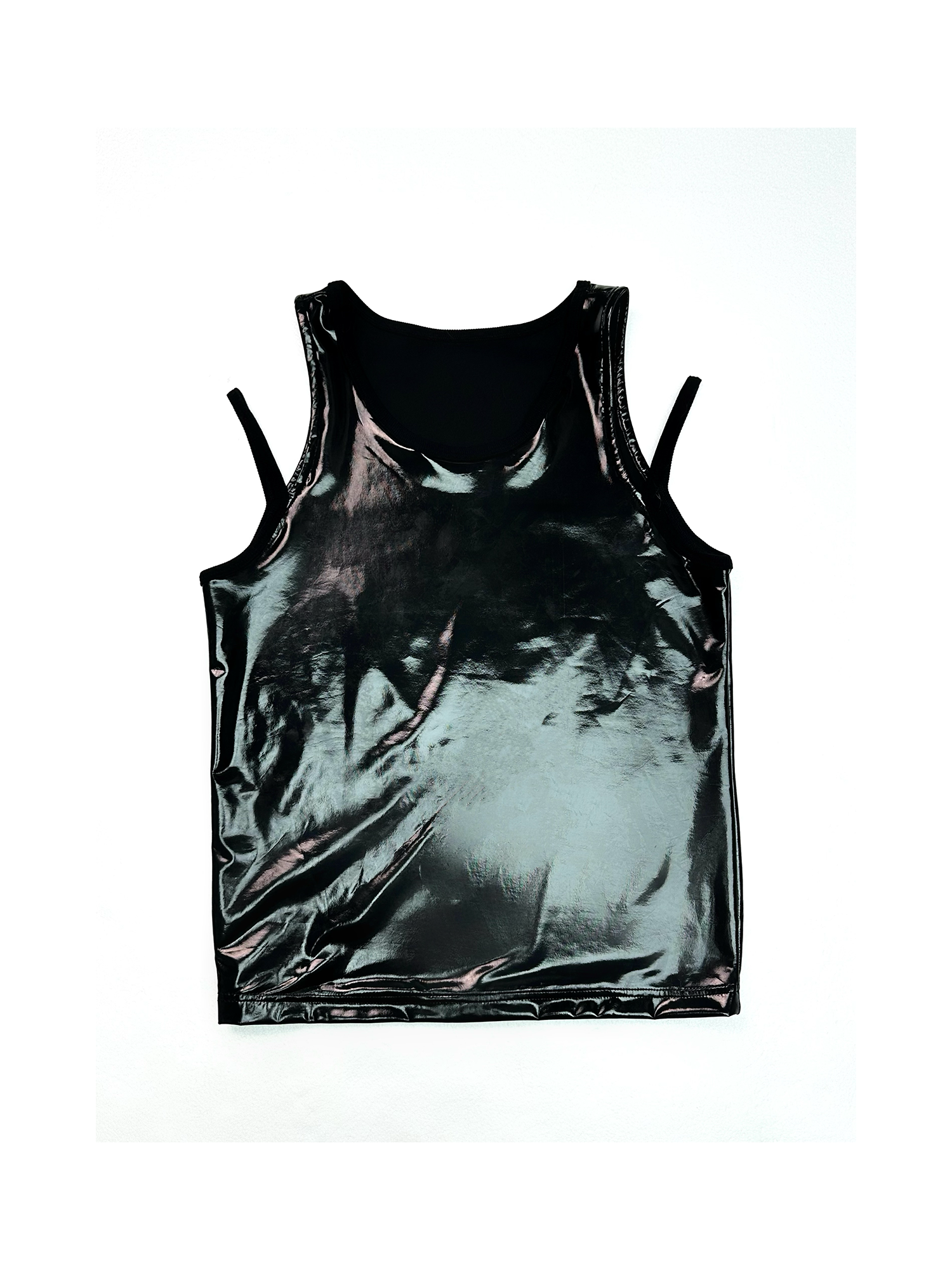 KADAKADA Patent Shine Layered Strap Ribbed Tank Top-Tank Top-M (Preorder)-Khaki-Free Shipping Leatheretro
