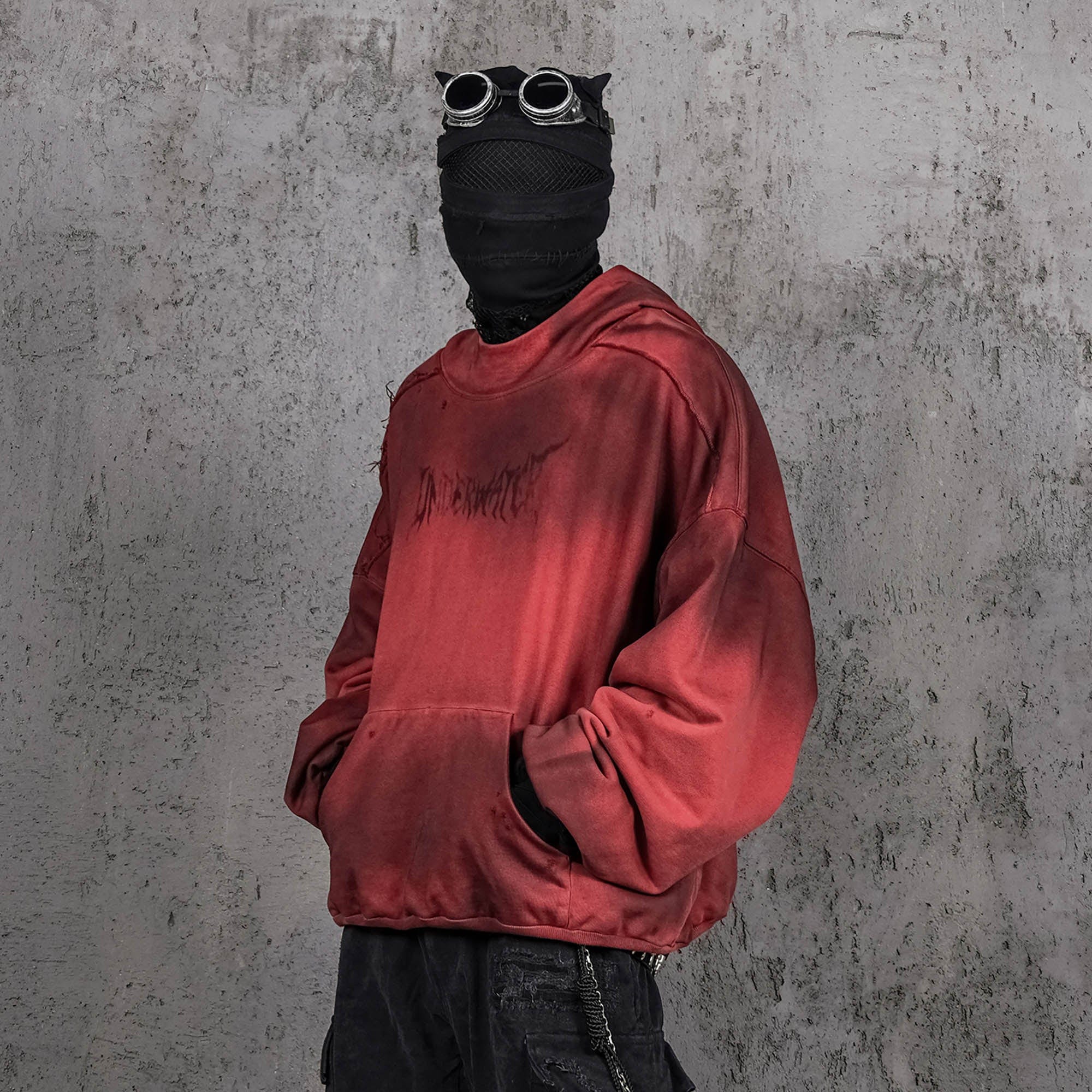 UNDERWATER Ashen Ember Distressed Elevated Hoodie Red-Hoodie-S-Free Shipping Leatheretro