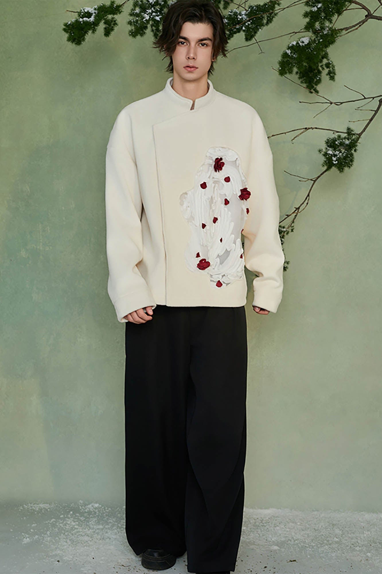 JIECHI Pond Bloom Mandarin Collar Blazer-Jacket-M-Free Shipping Leatheretro