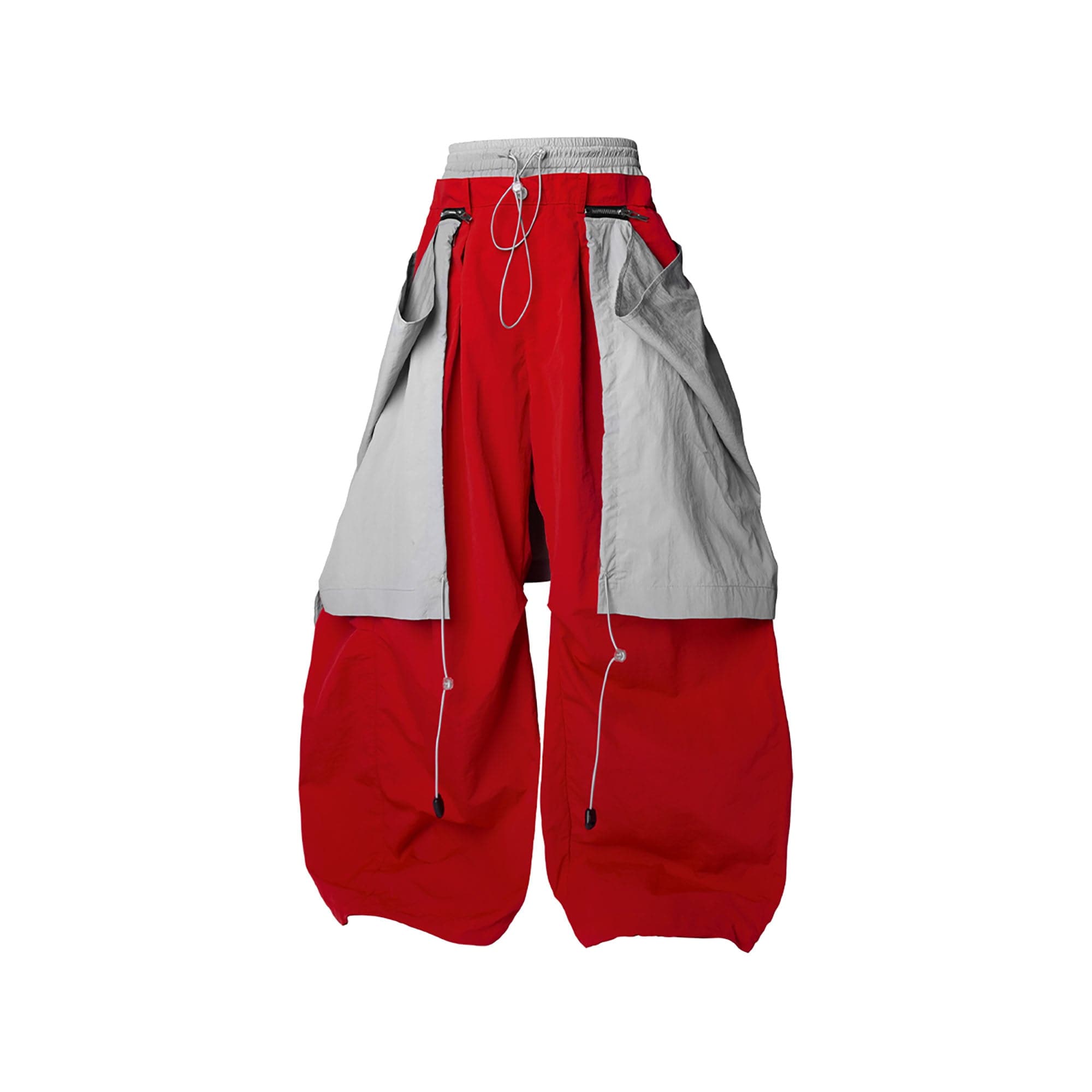 RELABEL Drawstring Layered Double-Waistband Parachute Pants Red-Pants-XS-Free Shipping Leatheretro