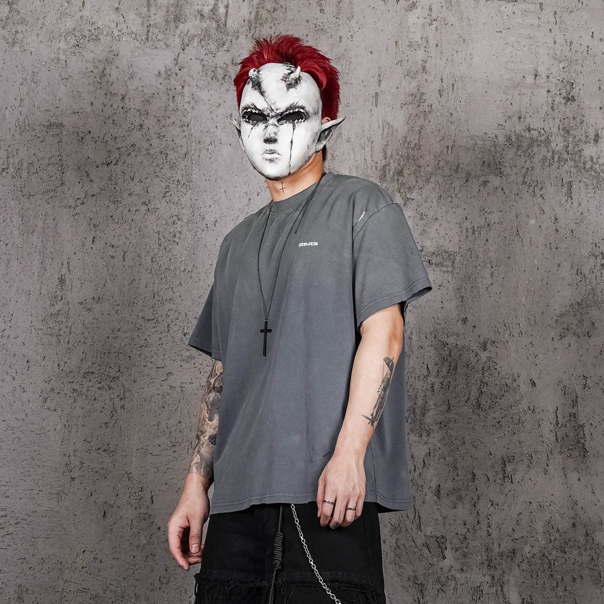 UNDERWATER Washed Ripped Gradient T-Shirt Blue-T Shirt-S-Free Shipping Leatheretro