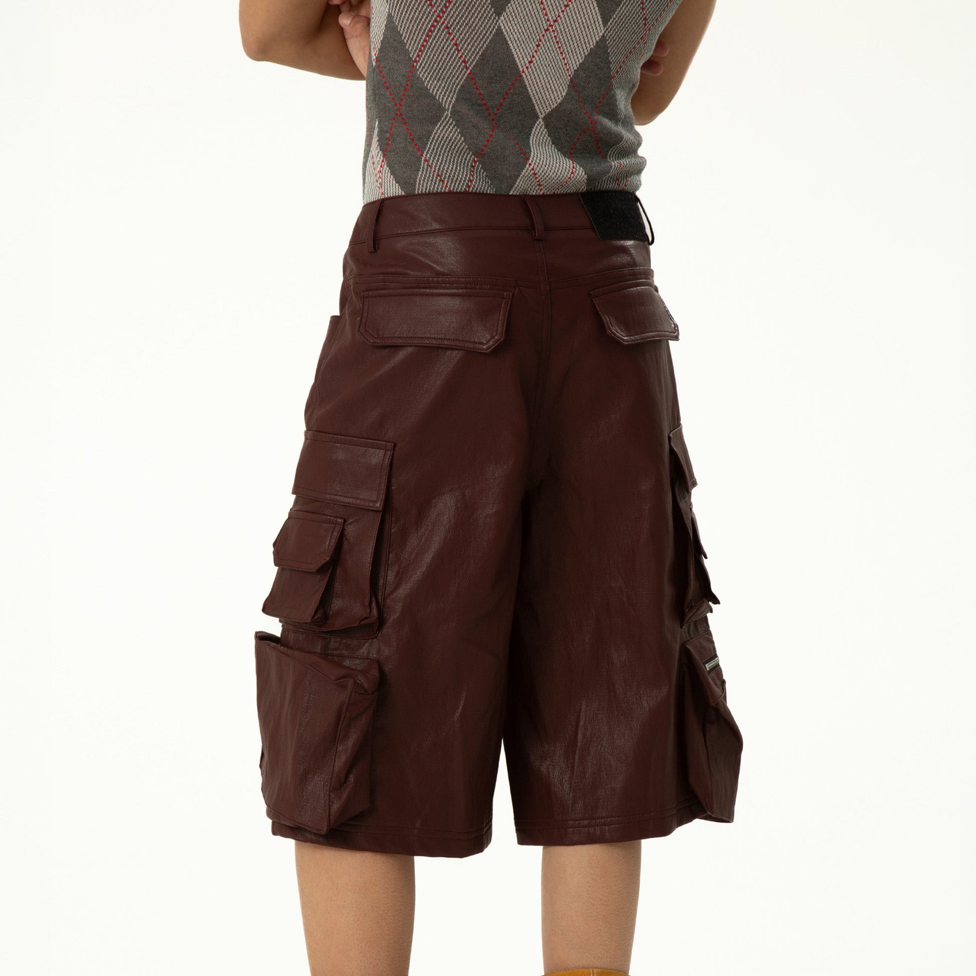 CLP Punk Faux Leather Multi-Pocket Cargo Shorts-Shorts-M-Black-Free Shipping Leatheretro