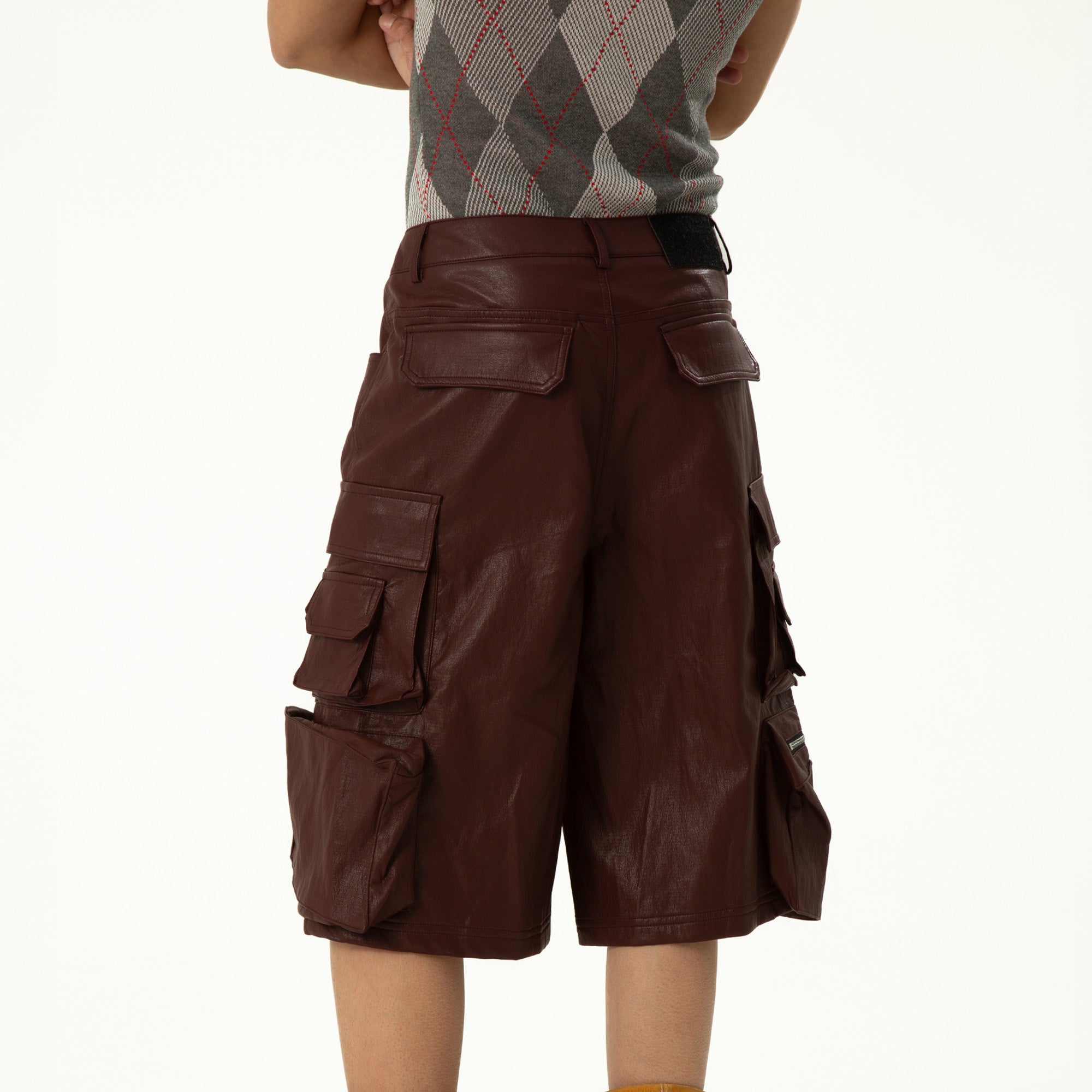 CLP Punk Faux Leather Multi-Pocket Cargo Shorts-Shorts-M-Black-Free Shipping Leatheretro