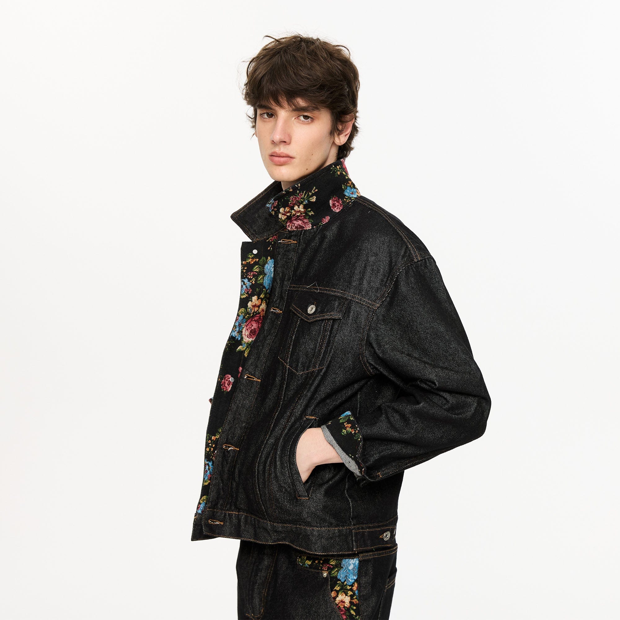KREATE Floral Lined Stitched Denim Jacket-Jacket-S-Free Shipping Leatheretro
