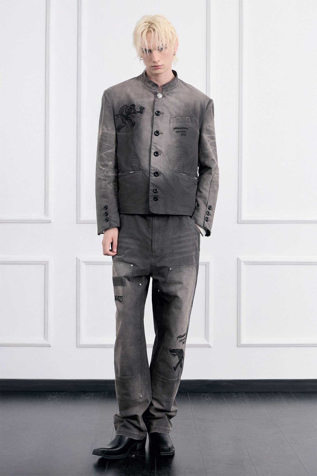 FACEONLAB Distressed Washed Embroidery Jacket-Jacket-M-Free Shipping Leatheretro