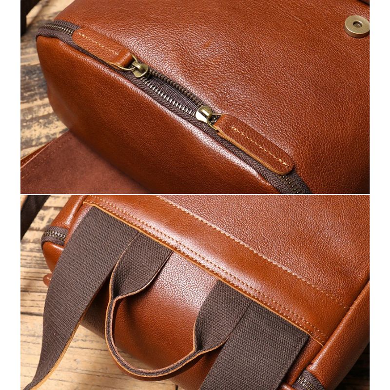 Cowhide Leather Backpack – High-Capacity Men’s Travel, Hiking & Laptop Satchel Bag-Backpacks-Brown-Free Shipping Leatheretro