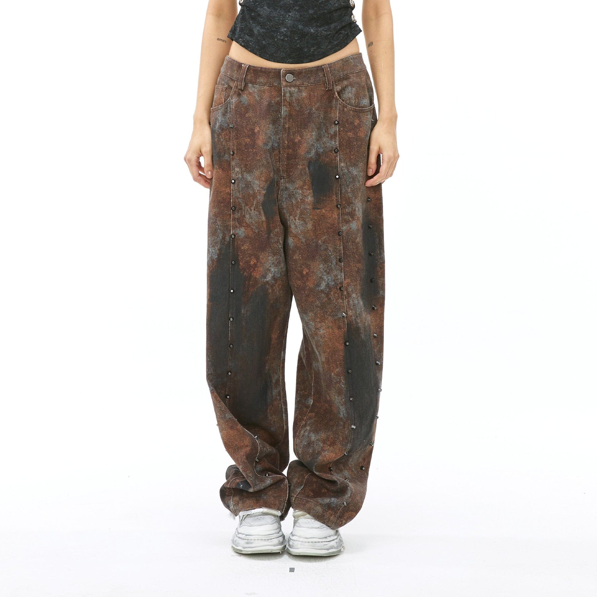 VANN VALRENCE Dirty Fit Studded Straight-Leg Jeans-Jeans-S-Free Shipping Leatheretro