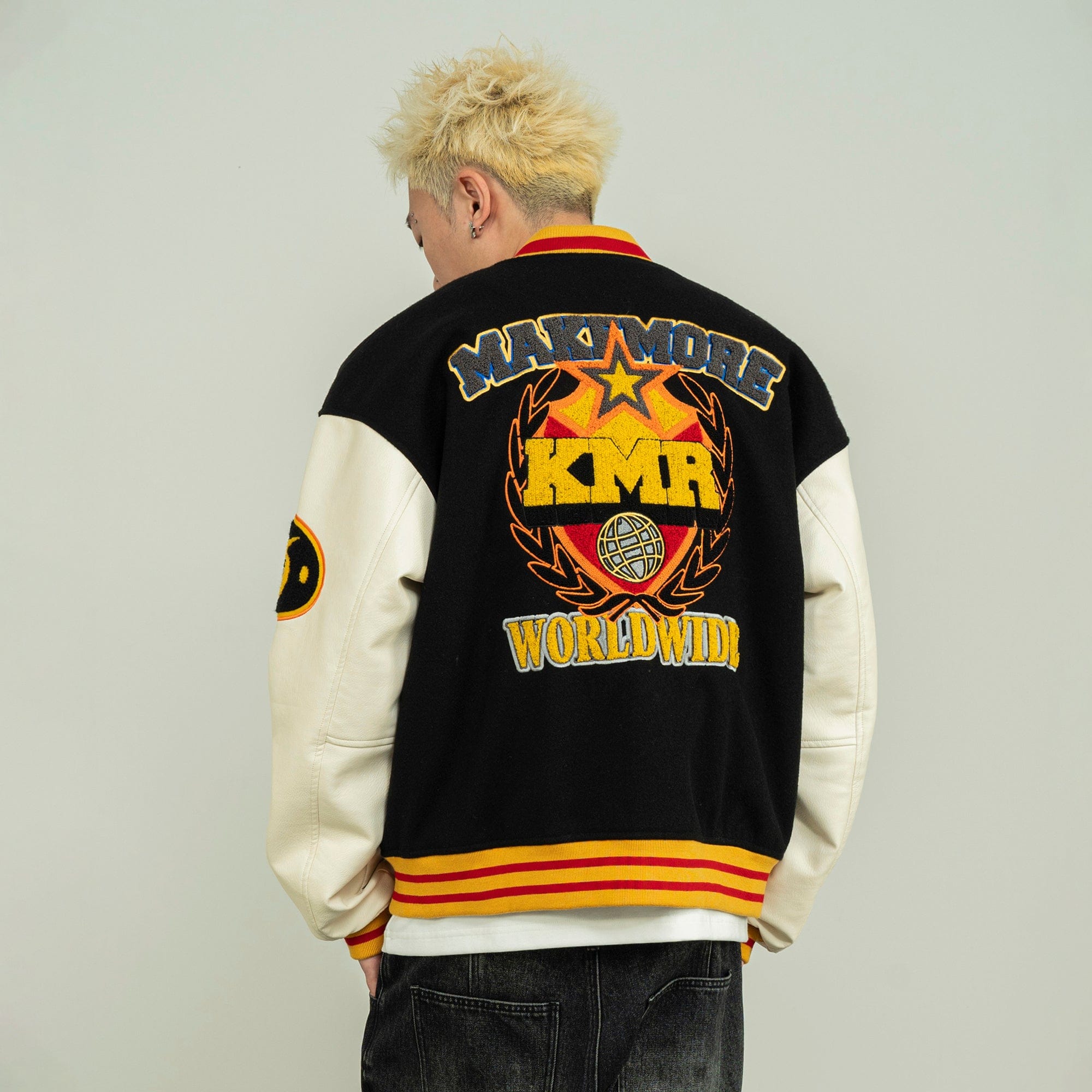 MAKEMORE KMR Patchwork Baseball Jacket-Jacket-S-Free Shipping Leatheretro