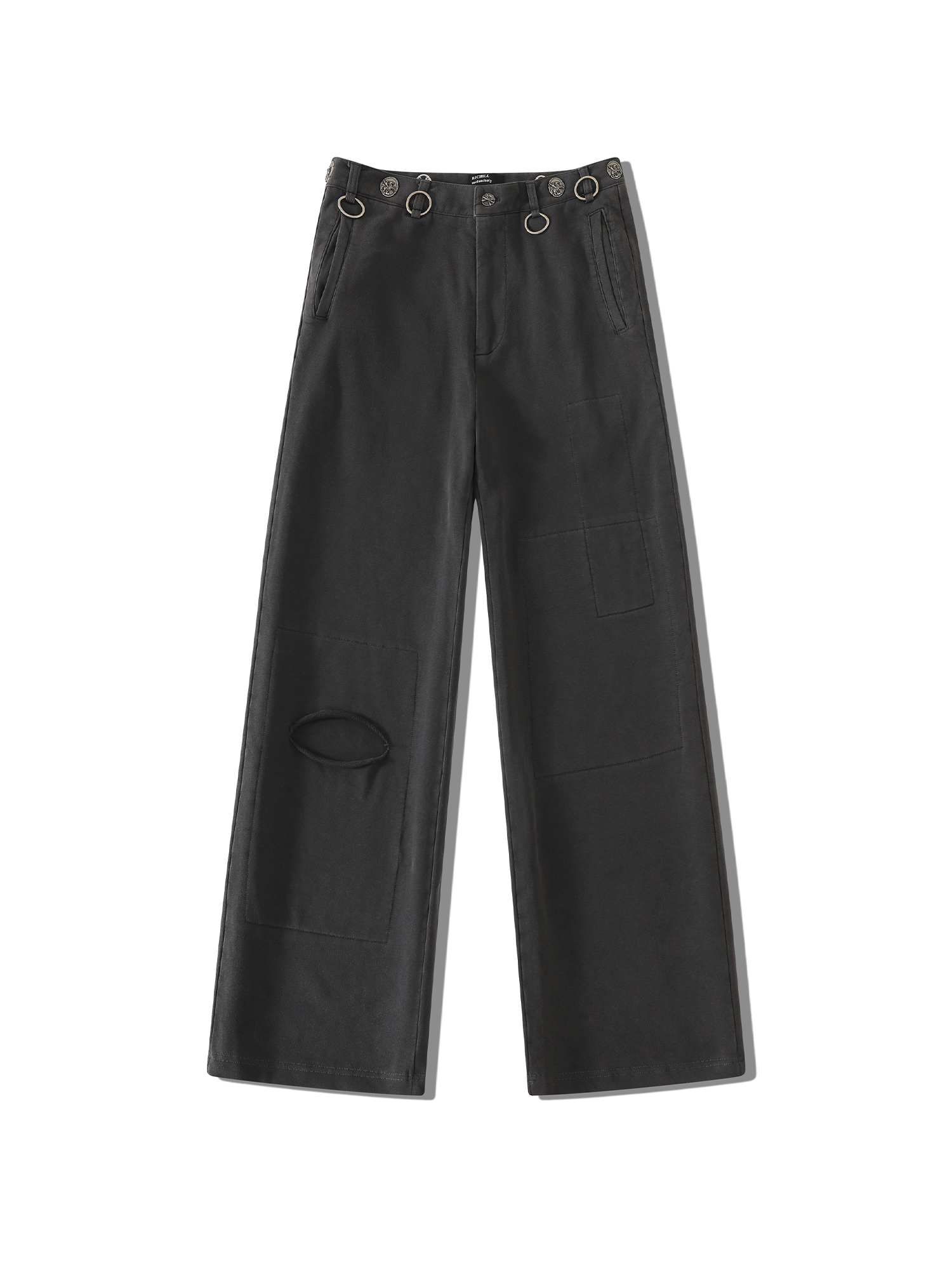 RICHILL Ring Detail Coin Button Distressed Pants-Pants-S / 31"-Free Shipping Leatheretro