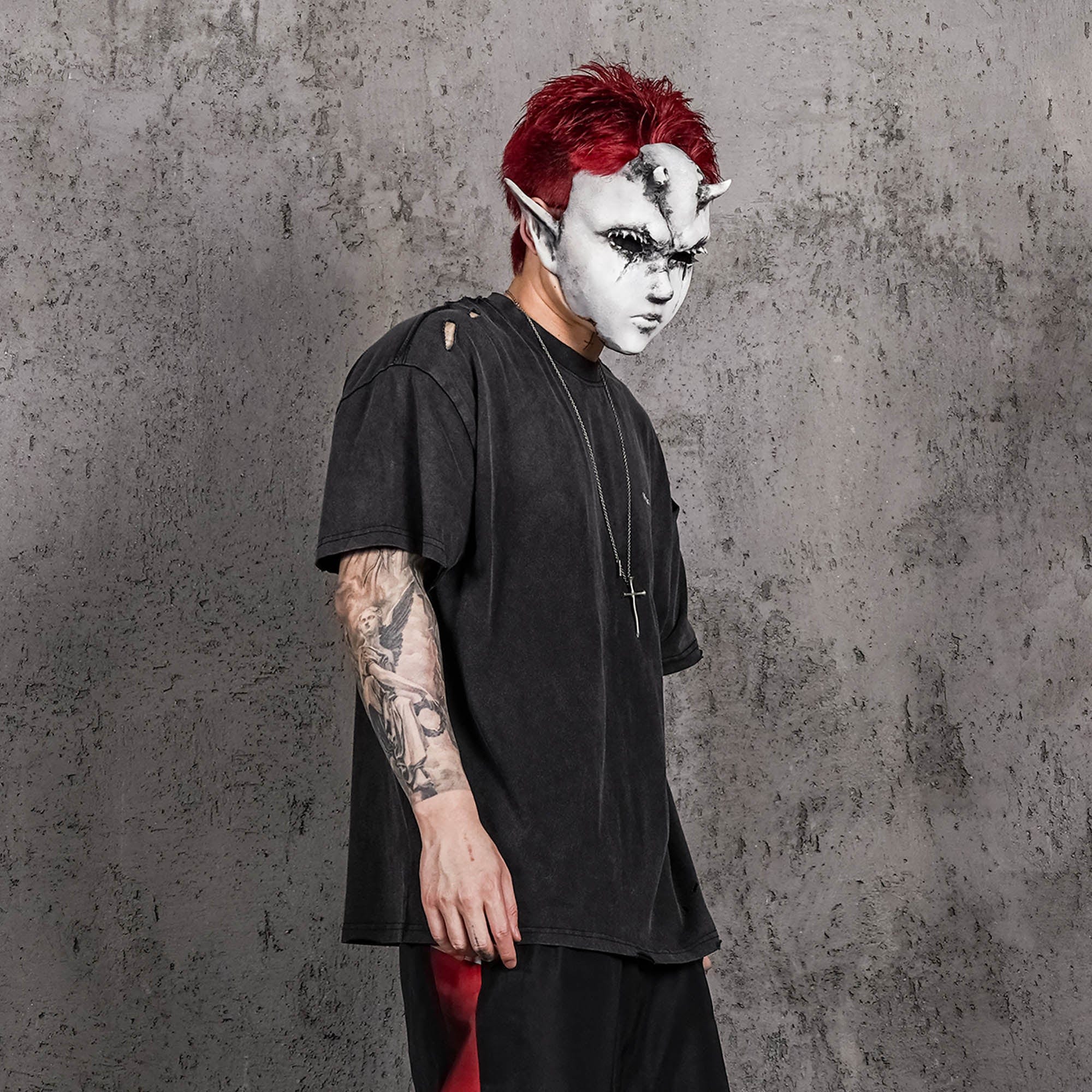 UNDERWATER Washed Ripped Gradient T-Shirt Black-T Shirt-S-Free Shipping Leatheretro