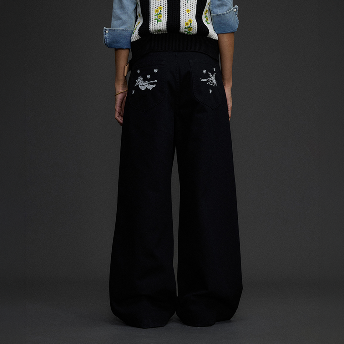 NIANJIUYIKOUER Embroidered Wide-Leg Twill Pants-Pants-XS-Free Shipping Leatheretro