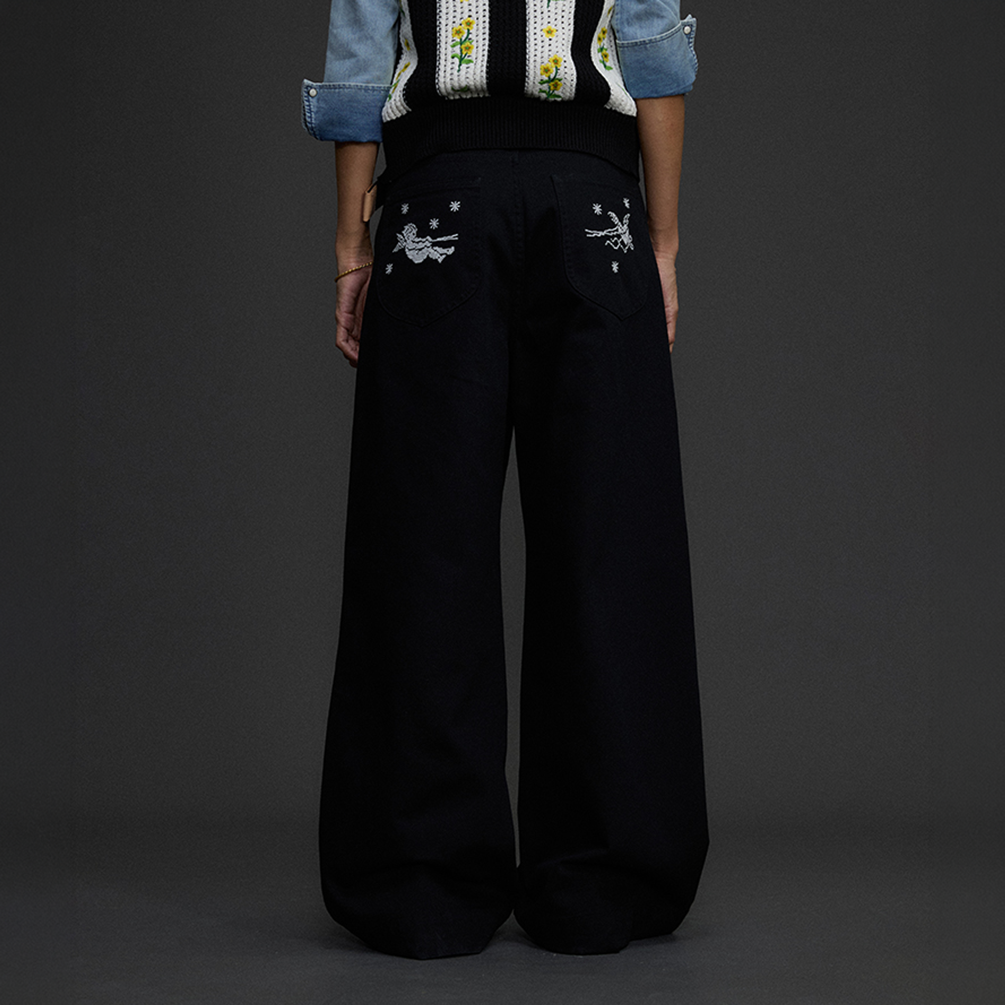 NIANJIUYIKOUER Embroidered Wide-Leg Twill Pants-Pants-XS-Free Shipping Leatheretro