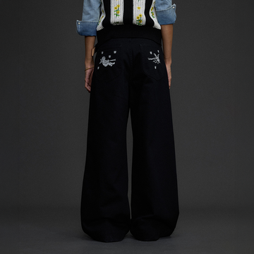 NIANJIUYIKOUER Embroidered Wide-Leg Twill Pants-Pants-XS-Free Shipping Leatheretro