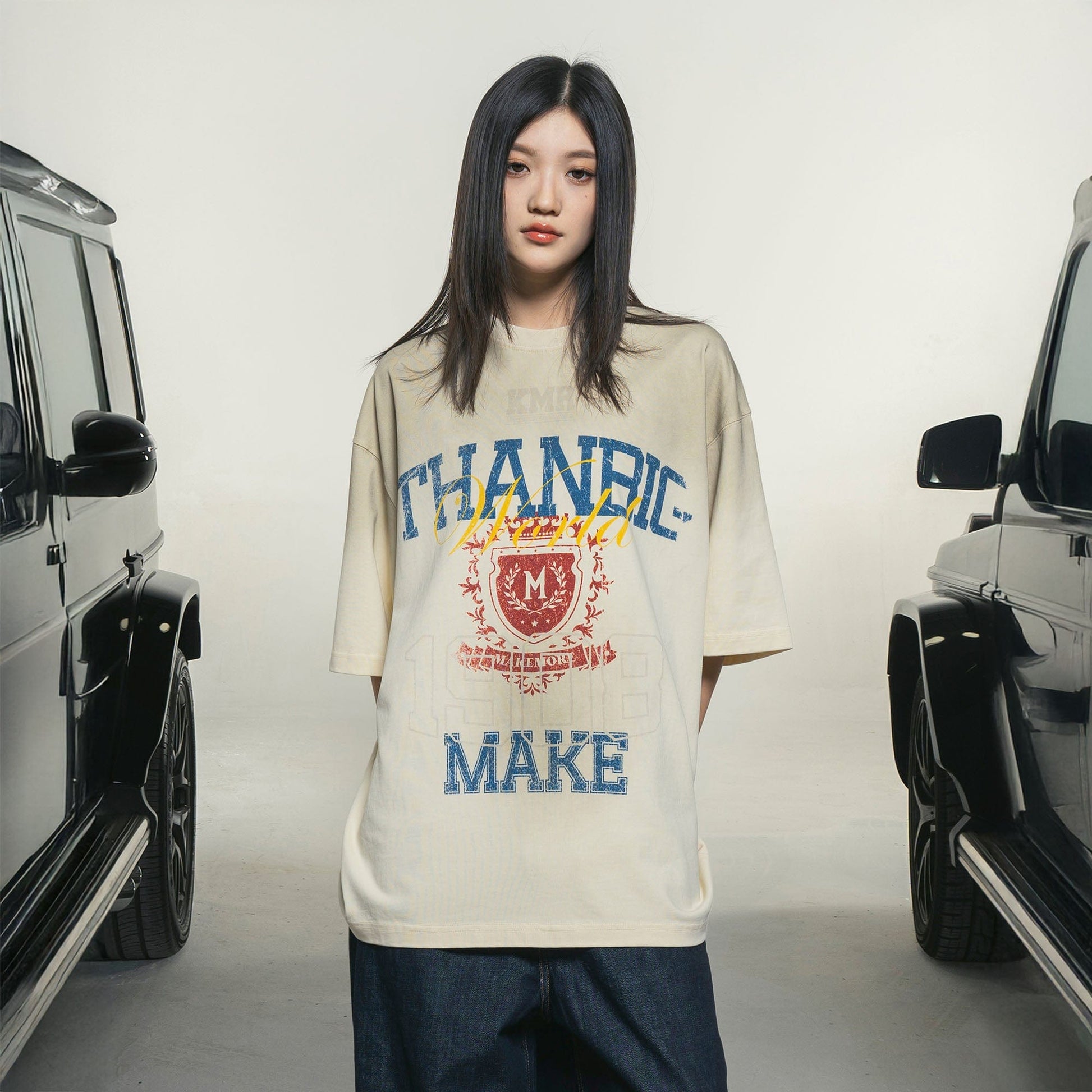 MAKEMORE Retro Distressed Gradient Graphics Oversized T-Shirt-T Shirt-S-Free Shipping Leatheretro