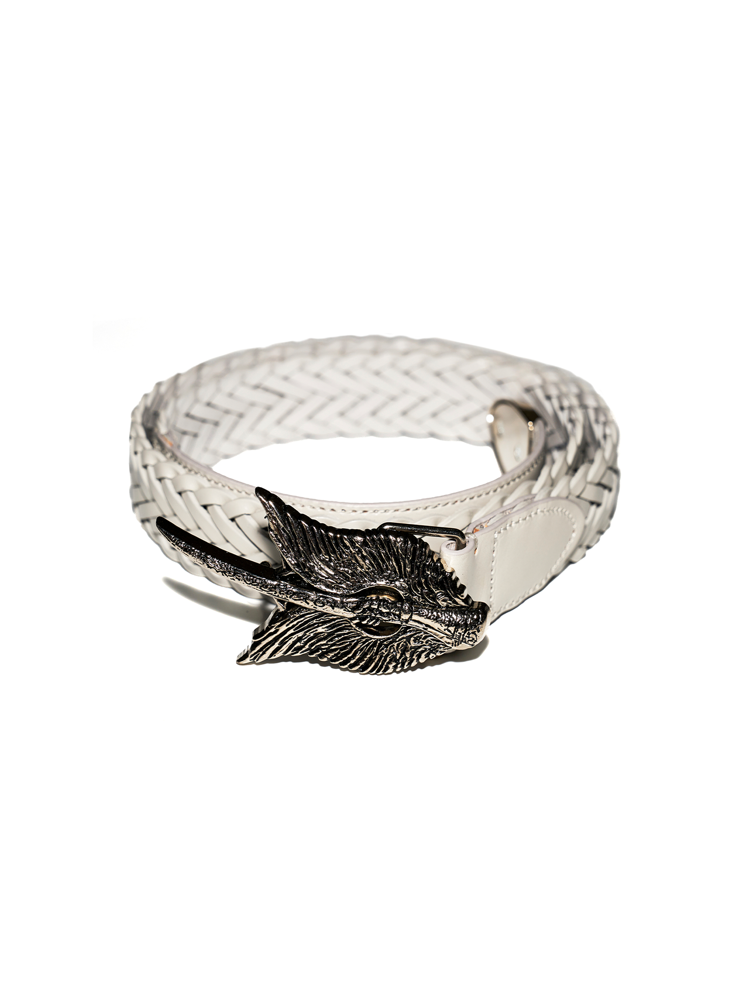 RICHILL Wing Emblem Braided Leather Belt-Belt-One Size-White-Free Shipping Leatheretro