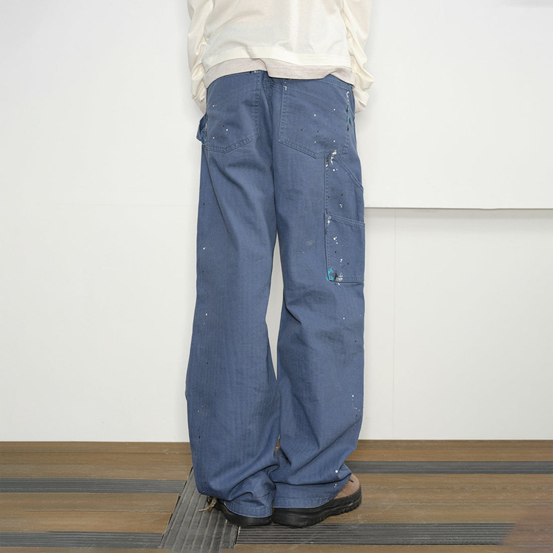 KREATE Paint-Splattered Double-Knee Pants-Pants-S-Blue-Free Shipping Leatheretro