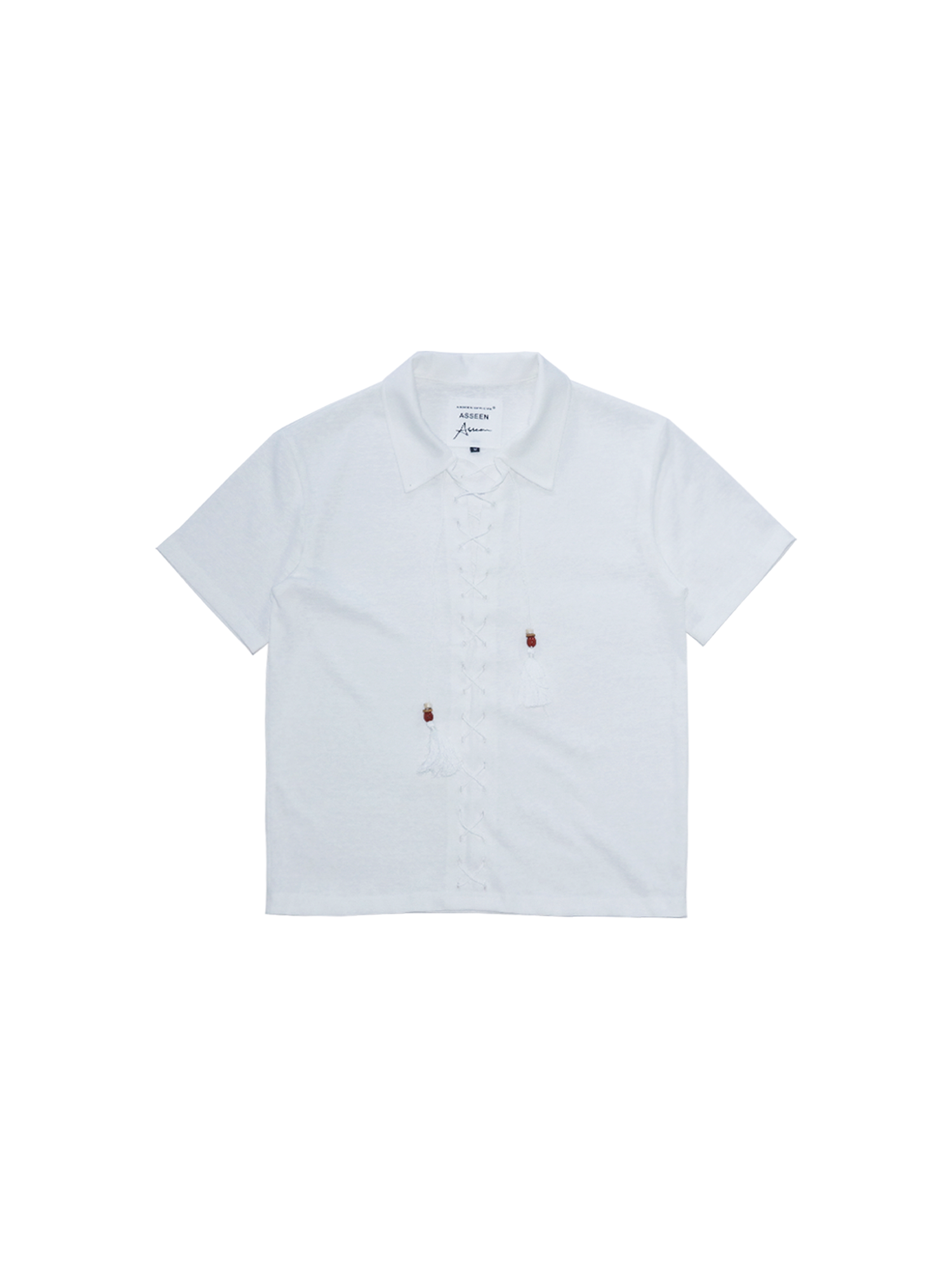 ASSEEN Tassel Lace-Up Short-Sleeve Polo Tee-T Shirt-S-Free Shipping Leatheretro