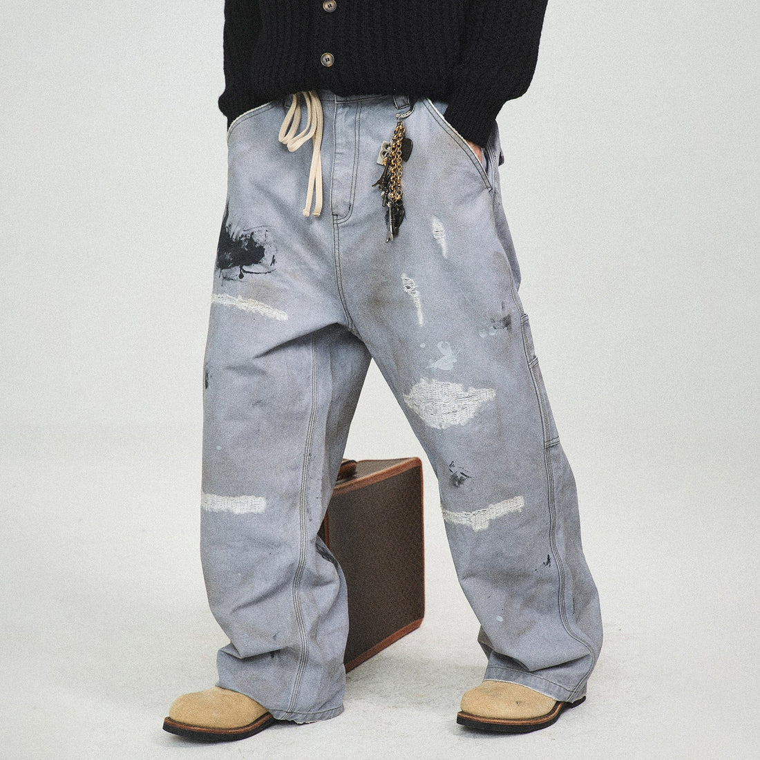 STEEPC Distressed Spliced Wide-Leg Pant-Pants-S-Free Shipping Leatheretro