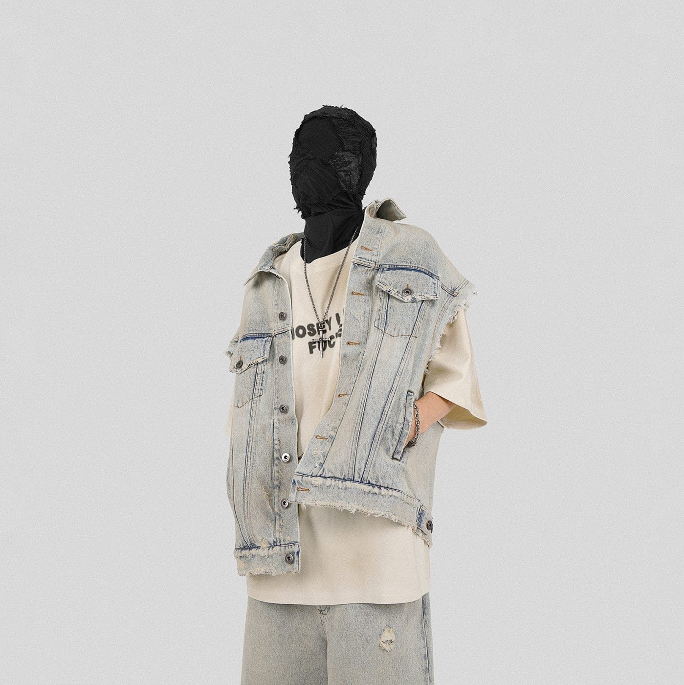 UNDERWATER Raw Edge Washed Denim Vest-Jacket-S-Free Shipping Leatheretro