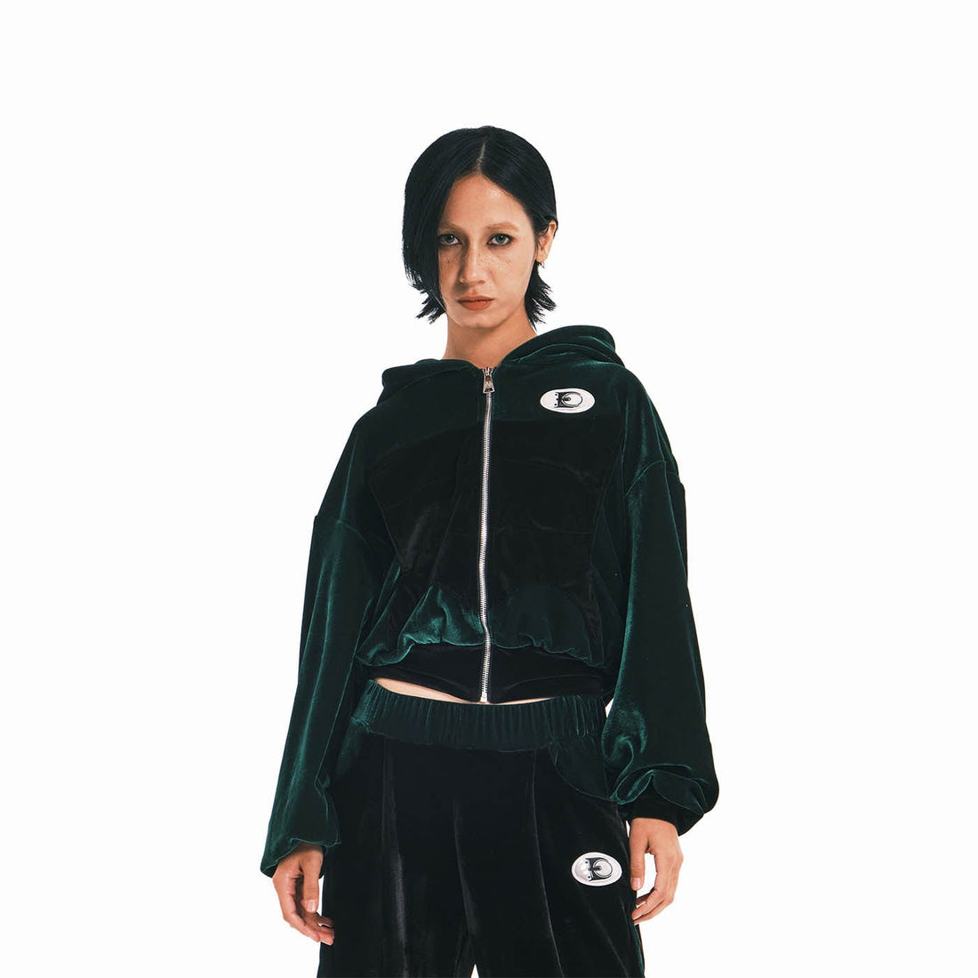 EMBRYO Dinosaur Velvet Cropped Zip-Up Hoodie-Jacket-One Size-Free Shipping Leatheretro