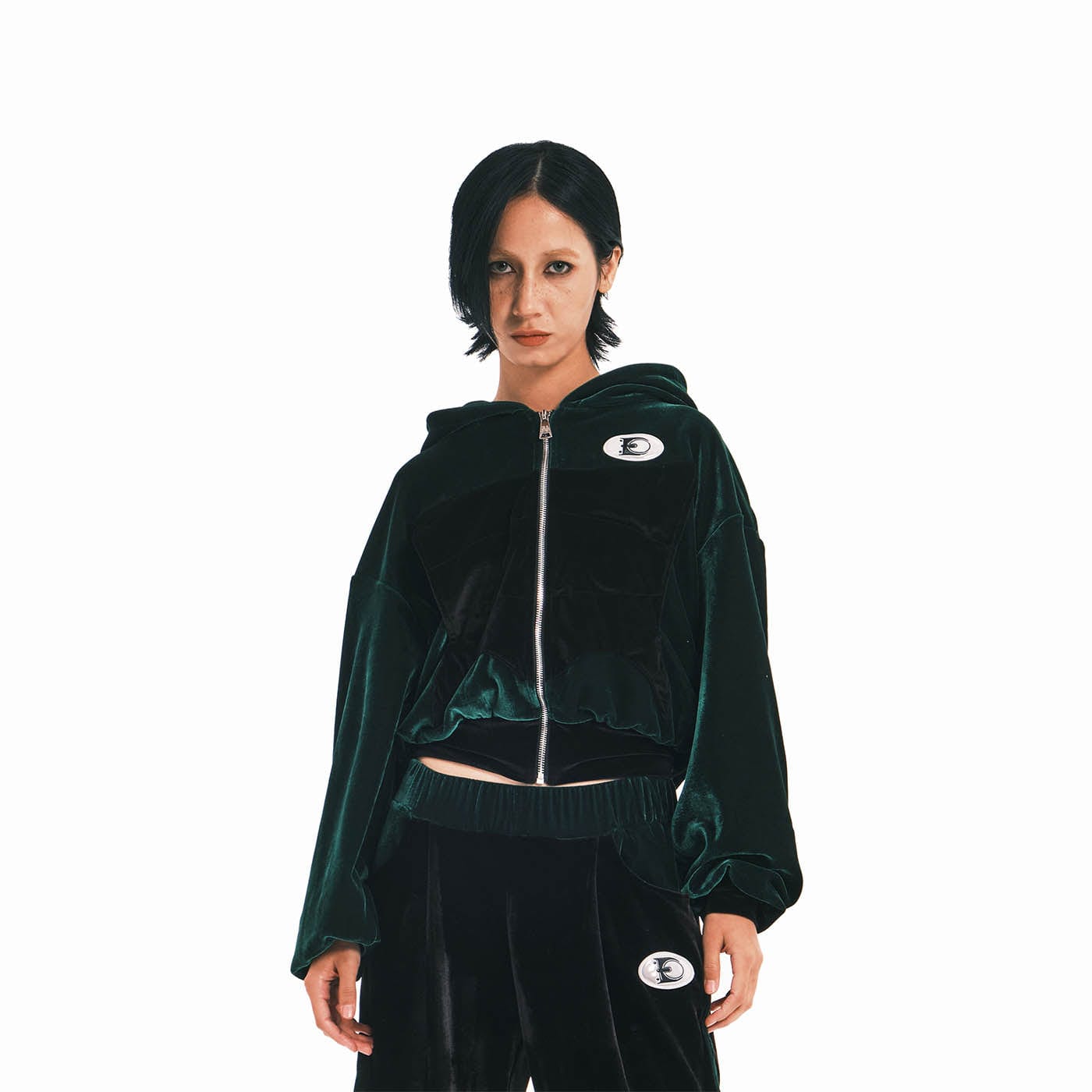 EMBRYO Dinosaur Velvet Cropped Zip-Up Hoodie-Jacket-One Size-Free Shipping Leatheretro