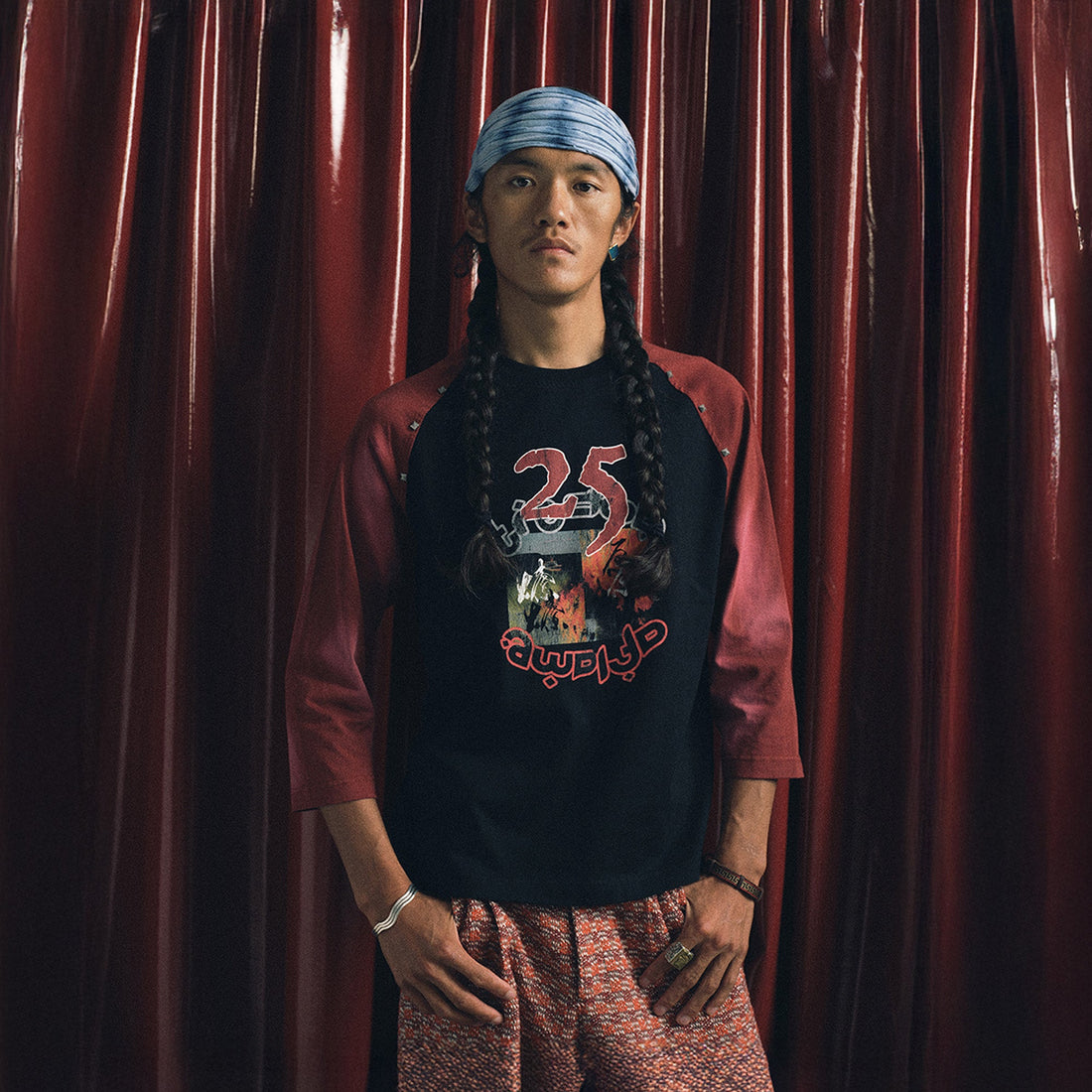 TRECLUB Studded Raglan Graphic 3/4 Sleeve Tee-T Shirt-S-Free Shipping Leatheretro