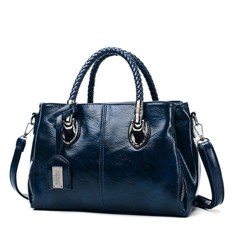 CrossBorder Trends Oil Wax Leather Messenger Bag - Vintage Women Stylish Handbag-Shoulder Bag-Royal Blue-Free Shipping Leatheretro