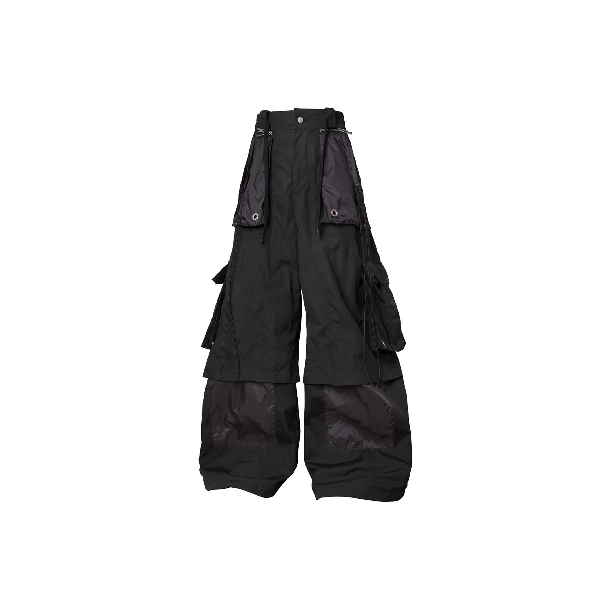 RELABEL Multi-Pocket Panel Crinkled Cargo Pants Black-Pants-XS (Preorder)-Free Shipping Leatheretro
