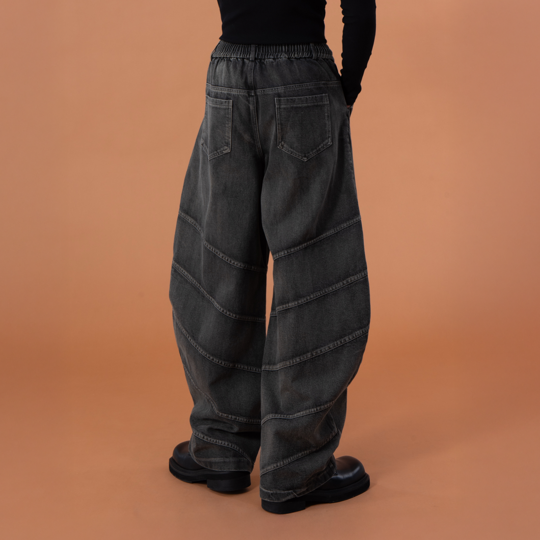 CLP Washed Arc Panel Strap Wide-Leg Jeans-Jeans-S-Free Shipping Leatheretro