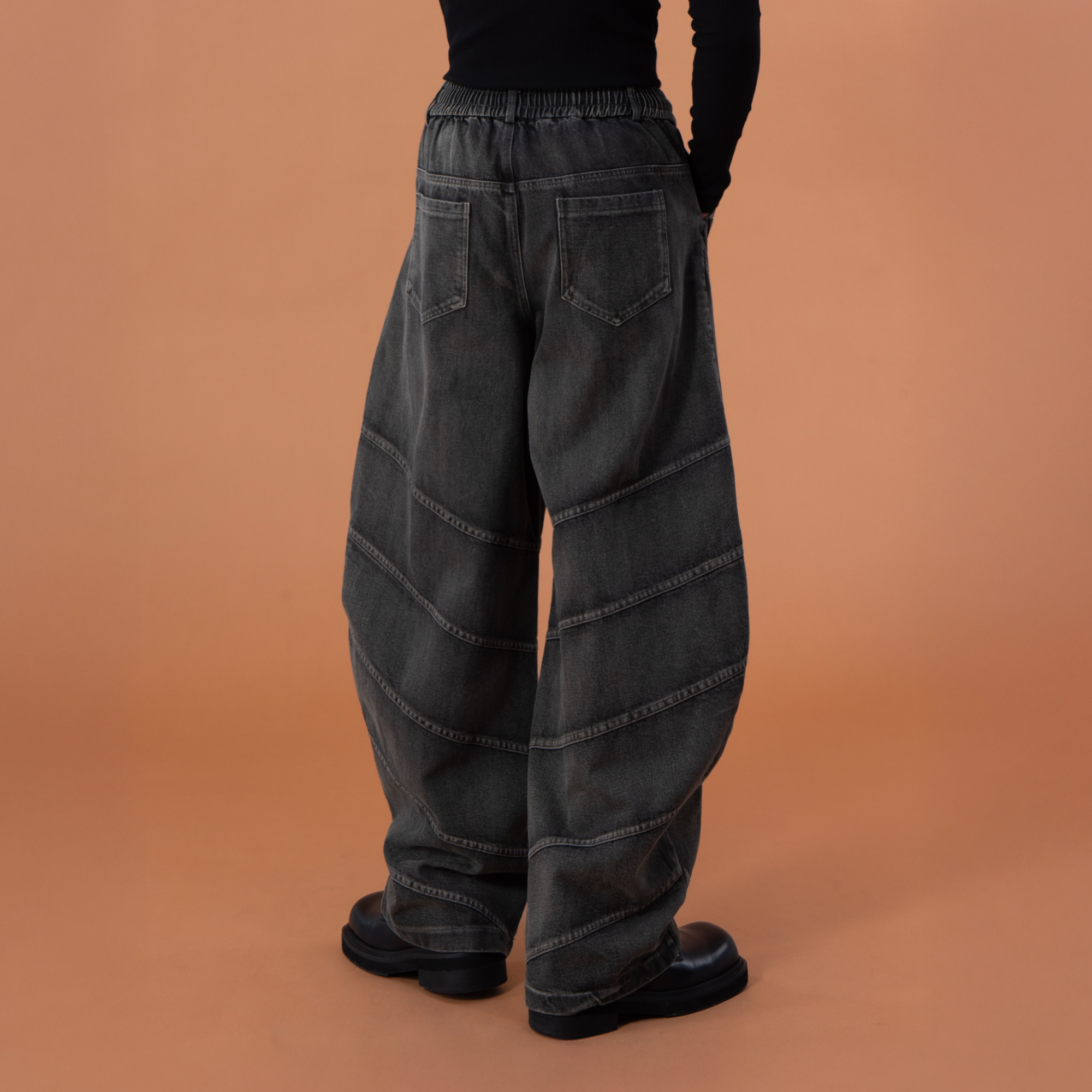 CLP Washed Arc Panel Strap Wide-Leg Jeans-Jeans-S-Free Shipping Leatheretro