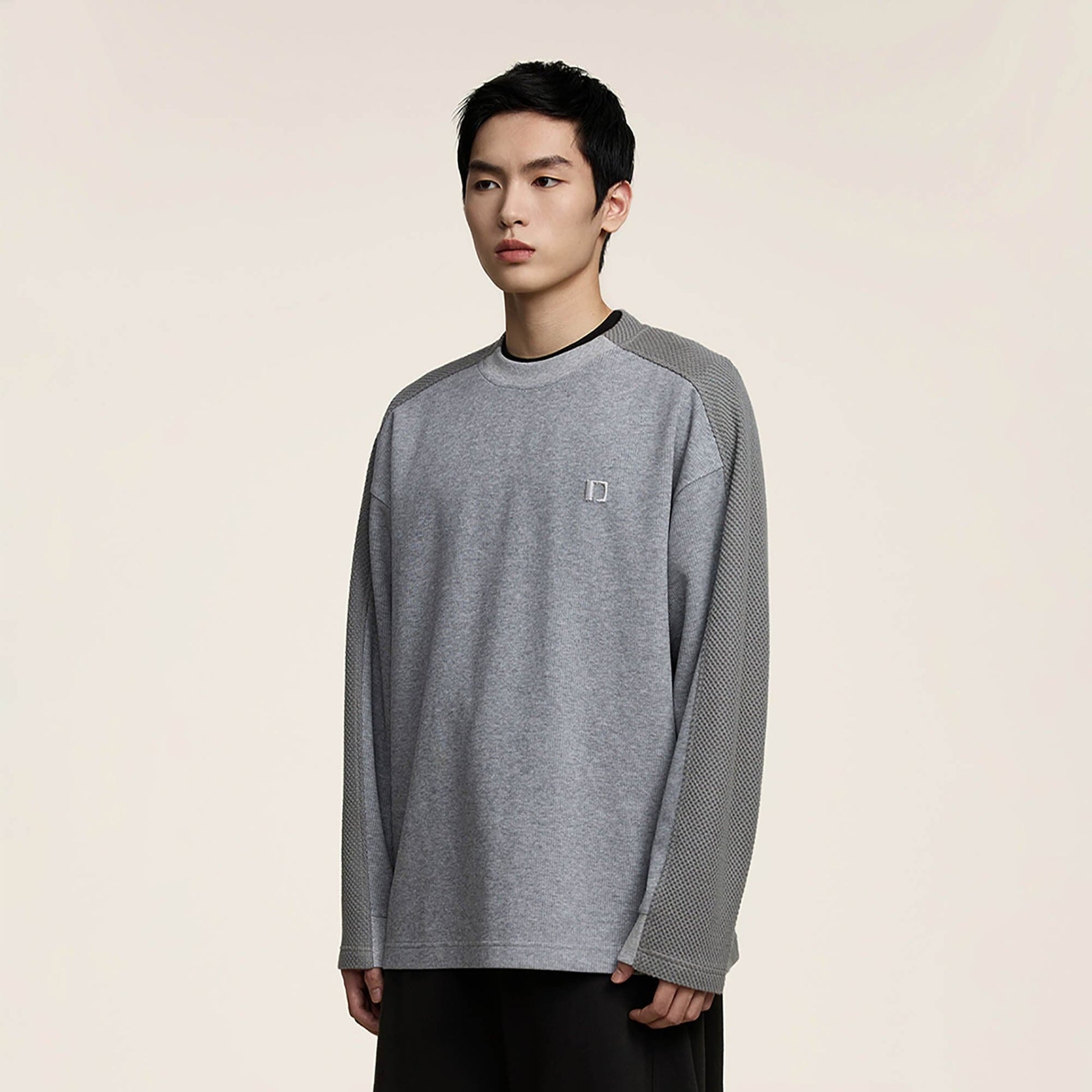 OPICLOTH Essential Spliced Textured Sweatshirt-Sweatshirt-S-Free Shipping Leatheretro