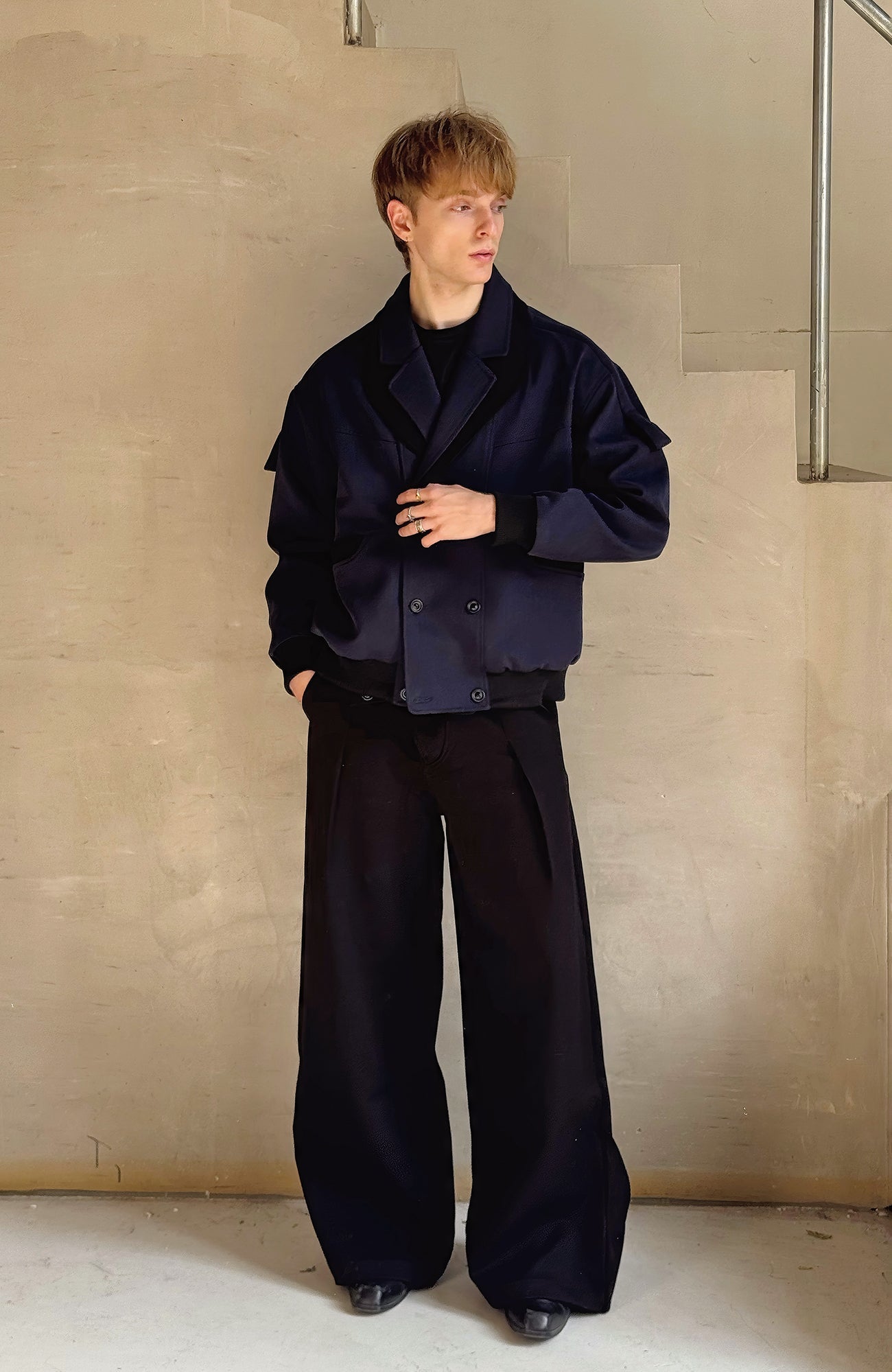 ESAIAS Paneled Double-Lapel Bomber Jacket-Jacket-S-Free Shipping Leatheretro
