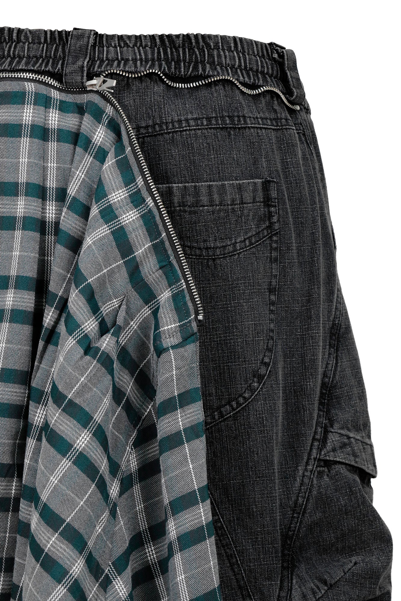 RELABEL Detachable Plaid Drape Oversized Denim Shorts-Shorts-XS-Free Shipping Leatheretro