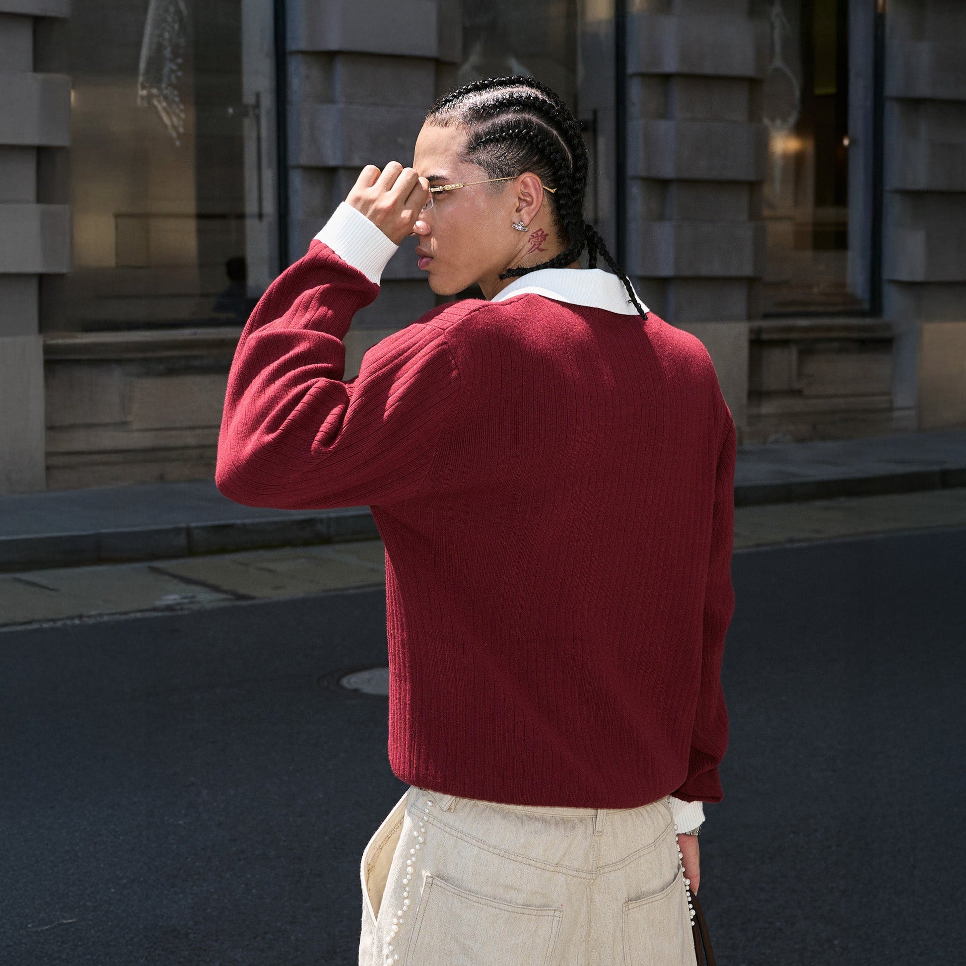 STEEPC Contrast Collar Polo Sweater-Sweater-S (1)-Red-Free Shipping Leatheretro