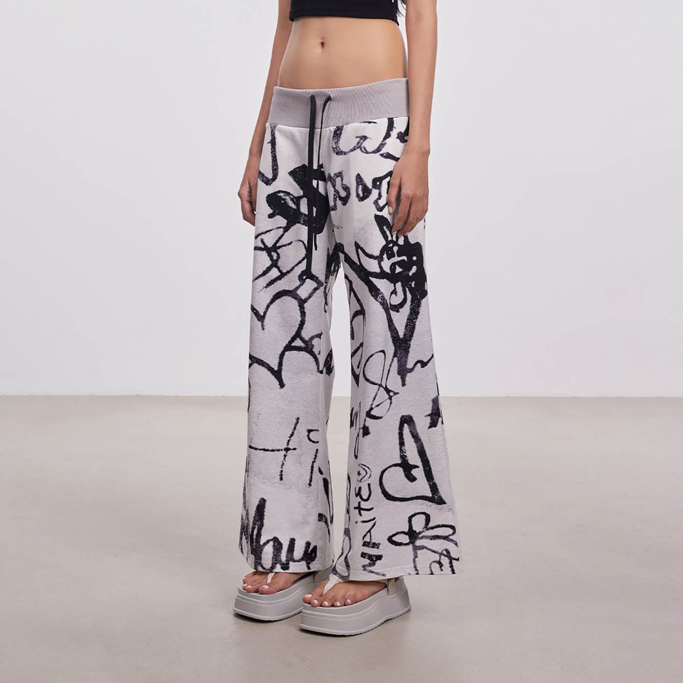 DAMAGE ASIA Doodle Full-Print Wide-Leg Pants-Pants-M-Free Shipping Leatheretro