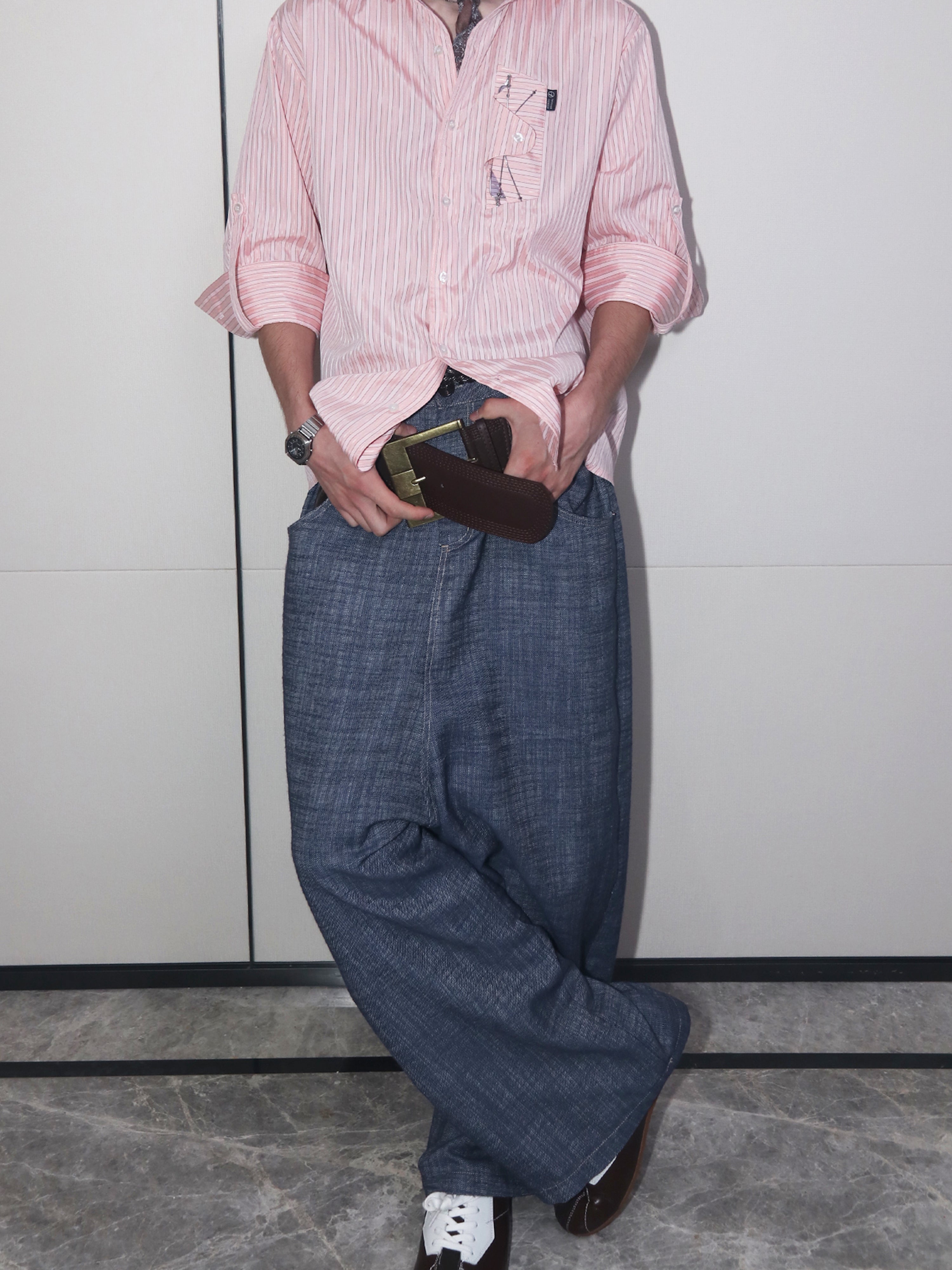 ASSEEN Dropped-Crotch Wide-Leg Linen-Blend Jeans-Jeans-S / 28-30”-Free Shipping Leatheretro