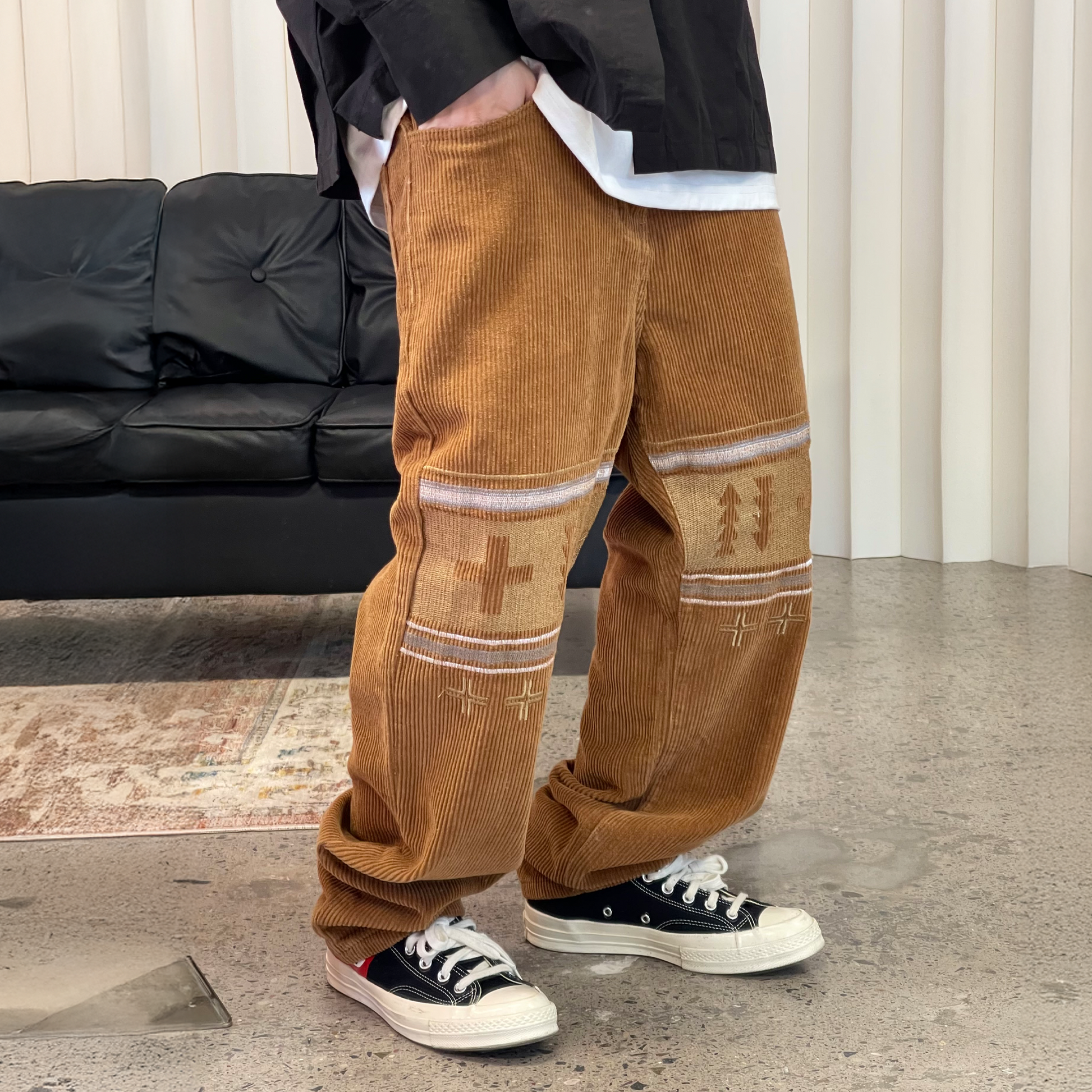 ME DA IGUAL Embroidered Corduroy Straight-Leg Pants-Jacket-M-Free Shipping Leatheretro