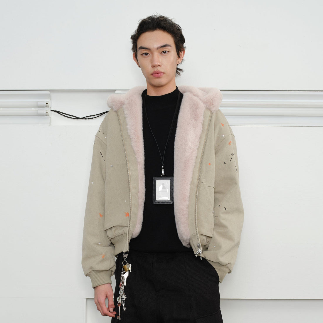 KREATE Rivet Zipper Paint-splattered Fleece-Lined Hooded Jacket-Jacket-S-Purple-Free Shipping Leatheretro