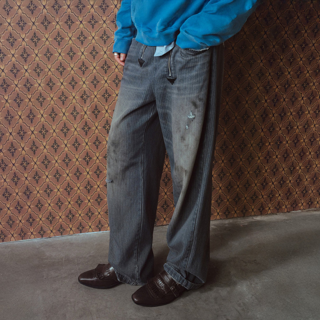 RICHILL Distressed Pinstriped Embroidered Jeans-Jeans-S-Free Shipping Leatheretro