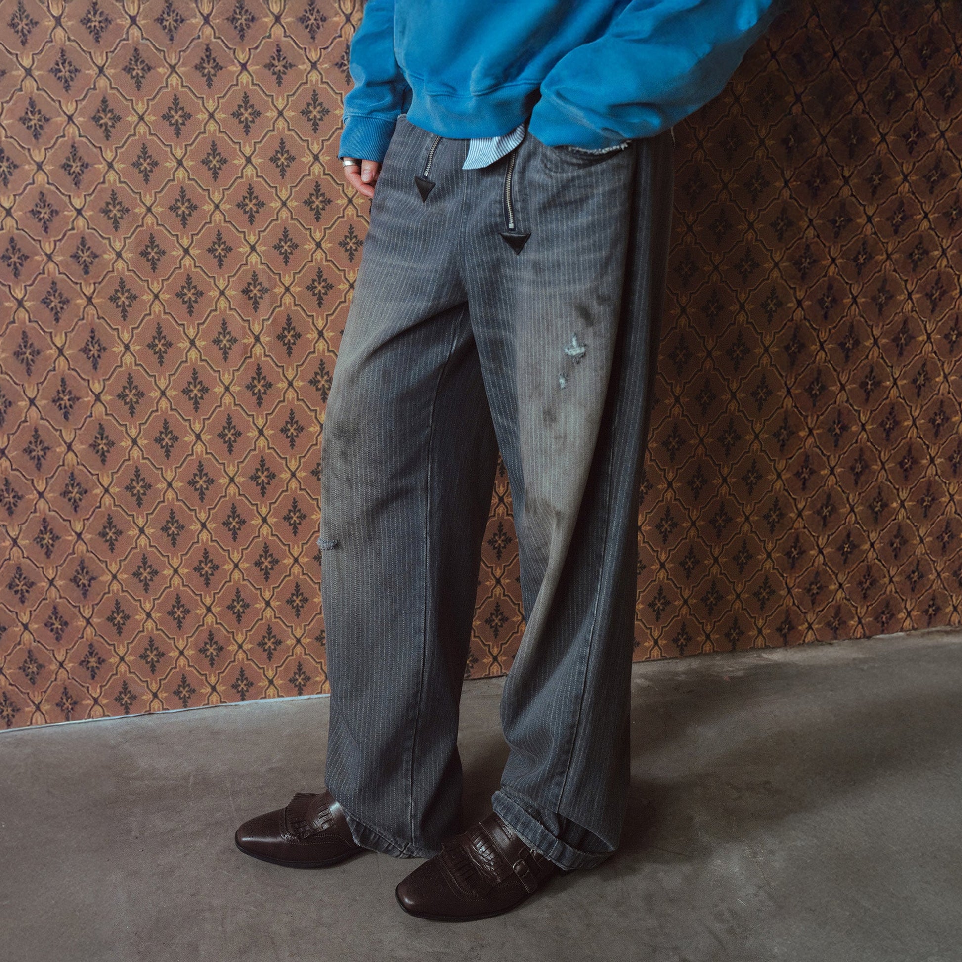 RICHILL Distressed Pinstriped Embroidered Jeans-Jeans-S-Free Shipping Leatheretro