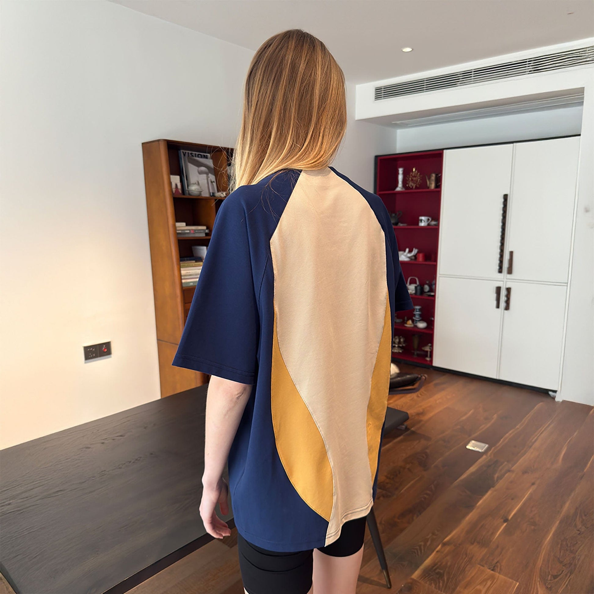 MIICHOUS Curve Spliced Button-Neck Raglan T-Shirt-T Shirt-S-Free Shipping Leatheretro