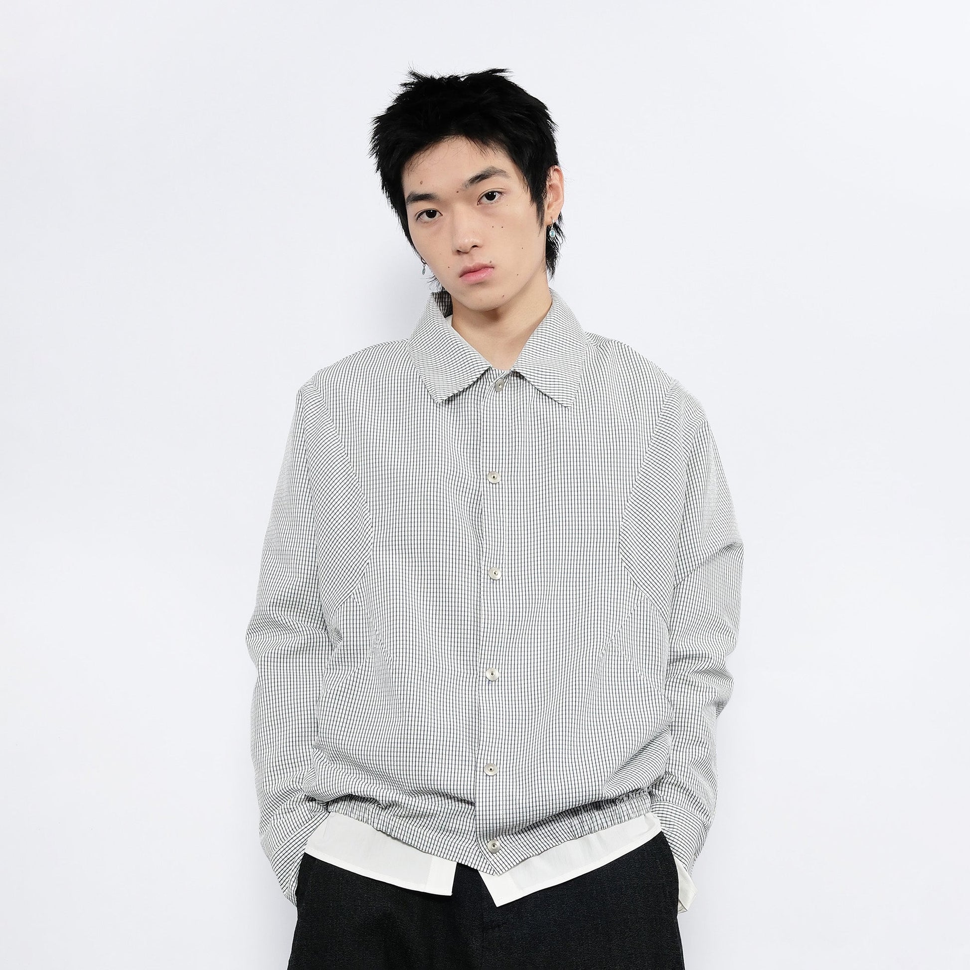 7440 37 1 Grid Check Batwing Sleeves Shirt-Shirt-S-Free Shipping Leatheretro