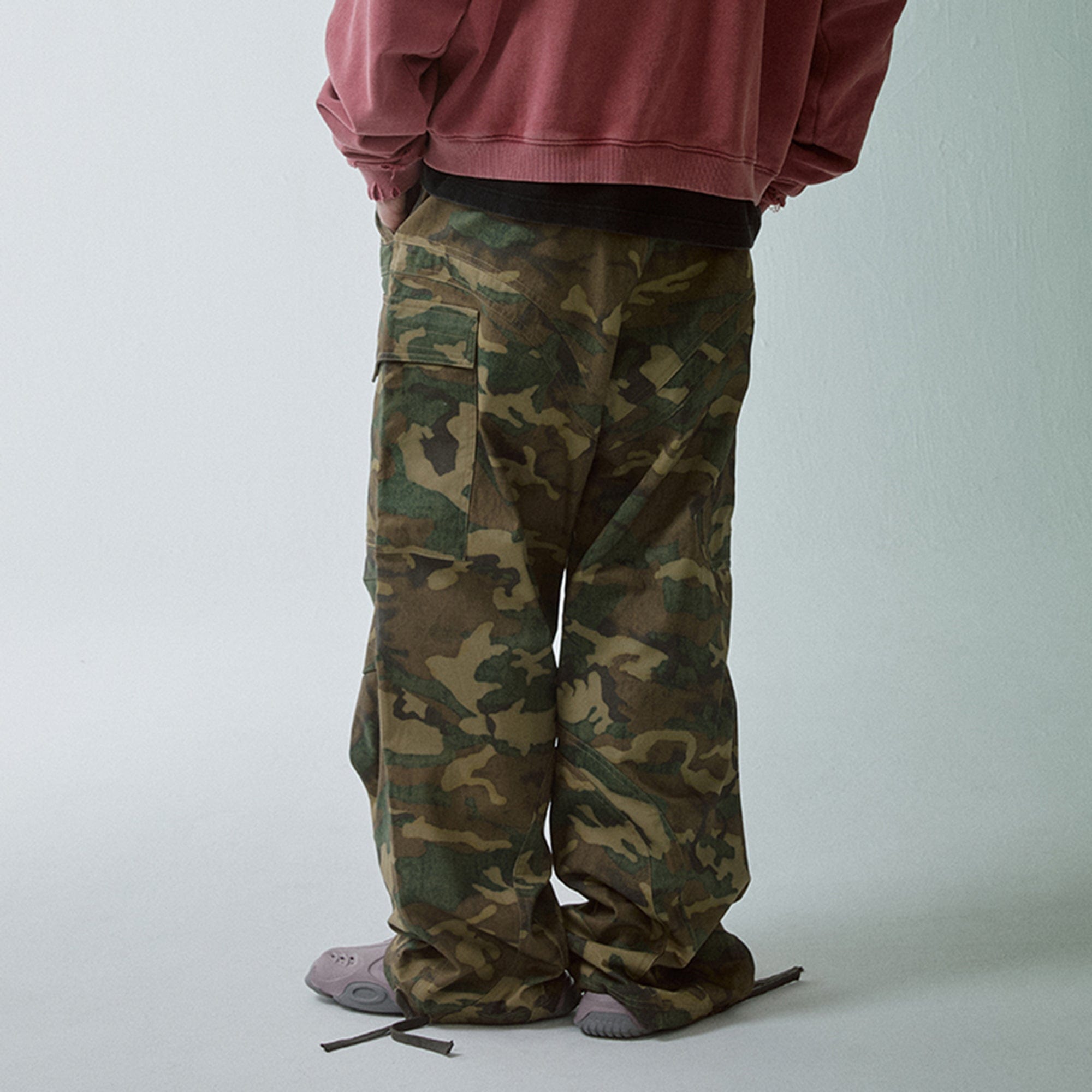 F2CE Wide-Leg Draw-String Camo Cargo Pants-Pants-S-Free Shipping Leatheretro