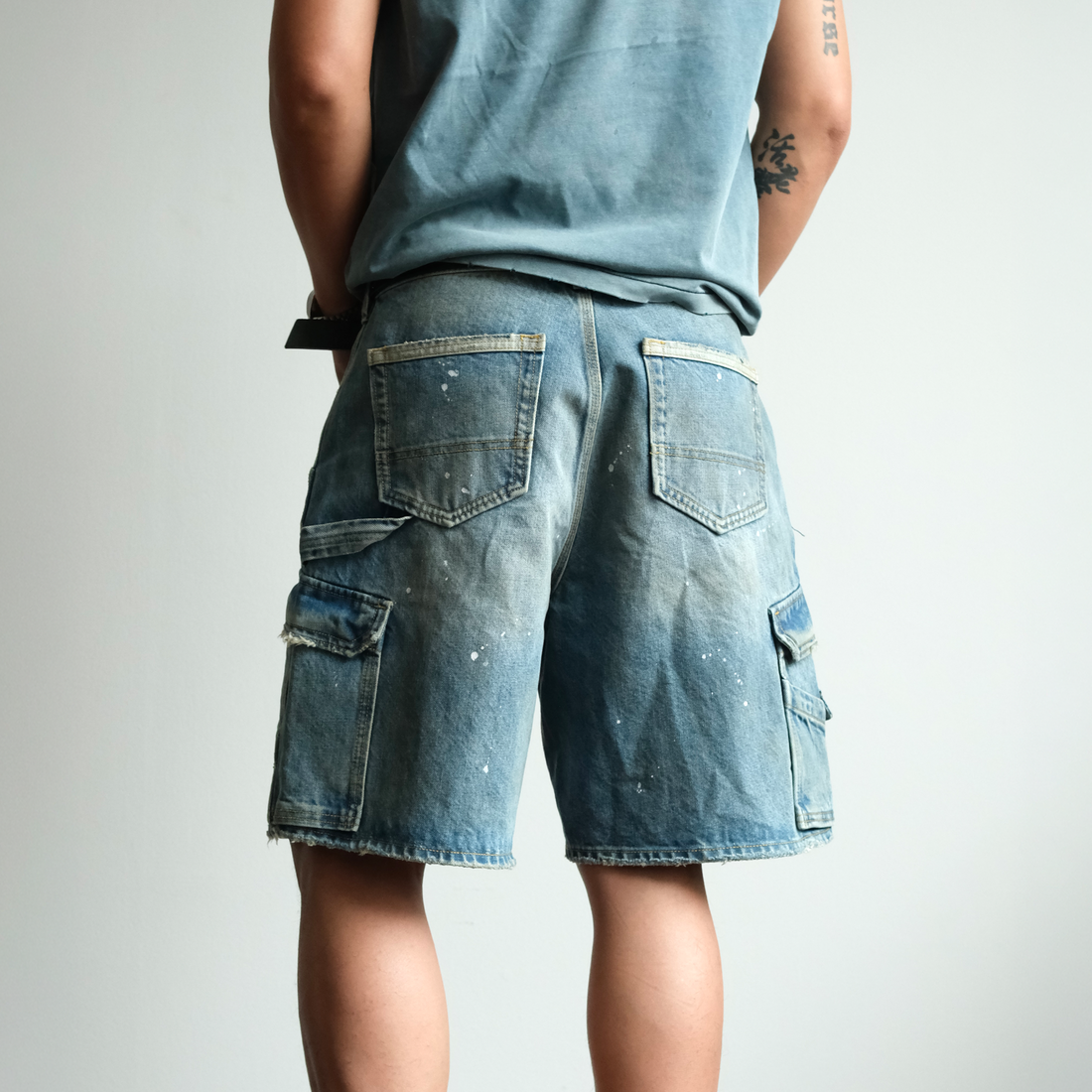 NEIGBORL Retro Washed Paint-Splattered Multi-Pocket Denim Shorts-Shorts-S / 30"-Free Shipping Leatheretro