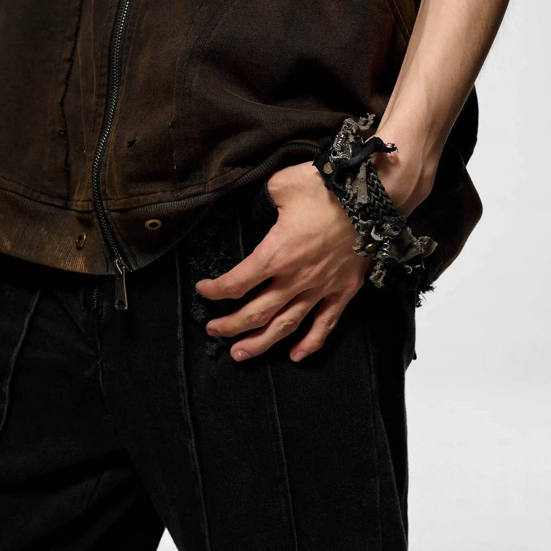 ILLUSORY x FLYERRER Distressed Metal Fabric Bracelet-Bracelet-Standard (7.1 INCHES)-Free Shipping Leatheretro