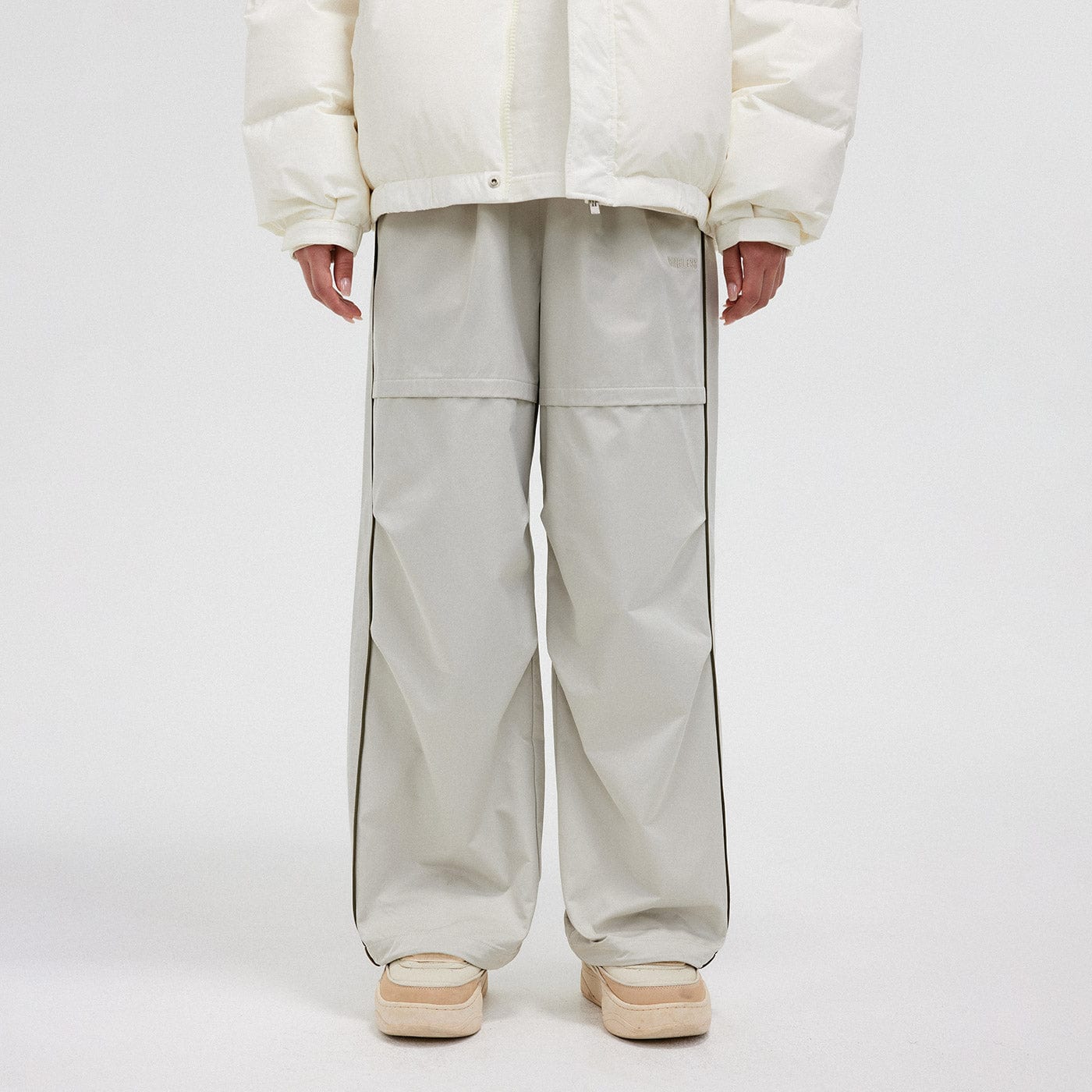 BONELESS Paneled Crinkled Parachute Pants-Pants-S-Light Grey-Free Shipping Leatheretro