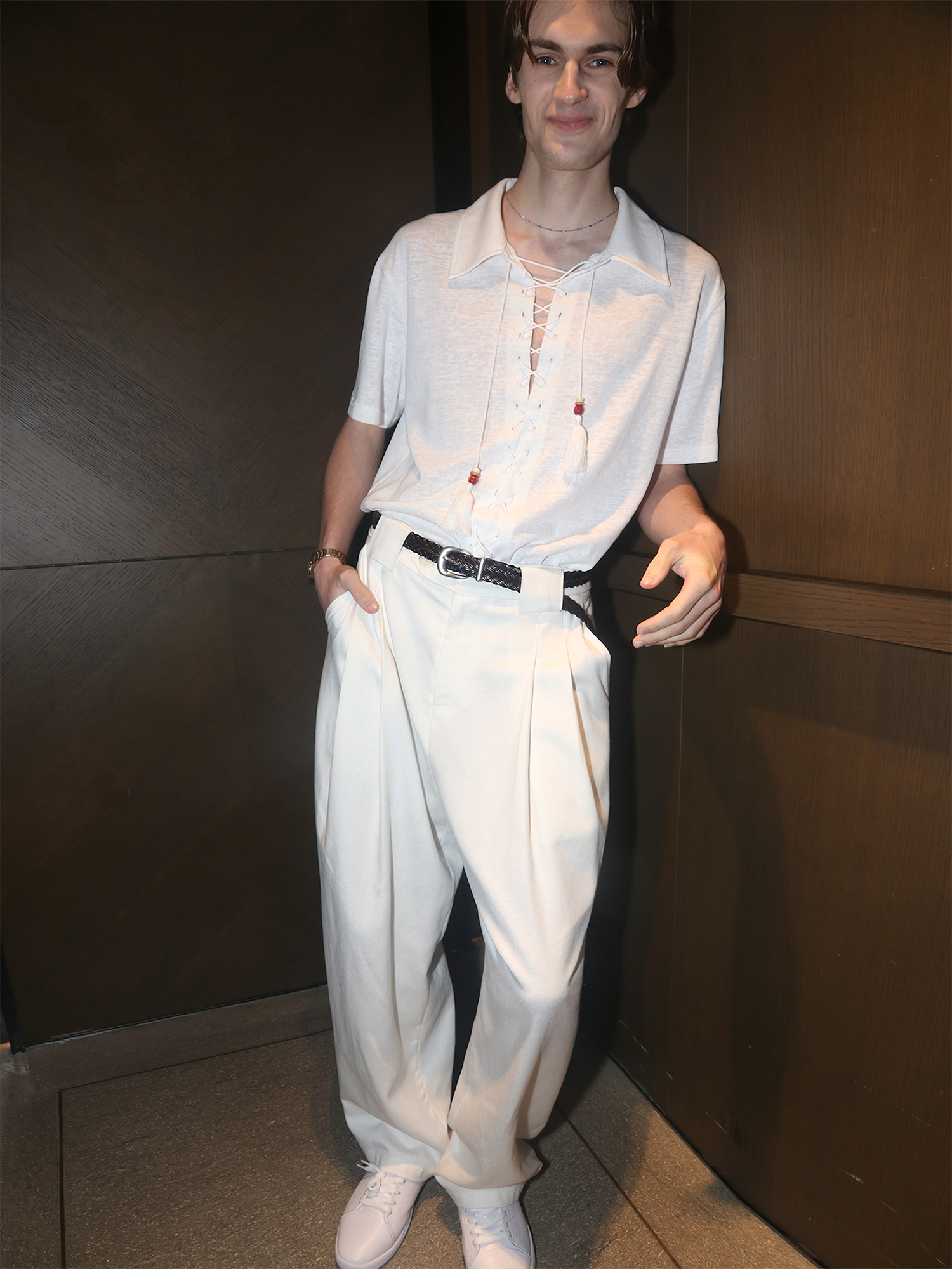 ASSEEN Tassel Lace-Up Short-Sleeve Polo Tee-T Shirt-S-Free Shipping Leatheretro