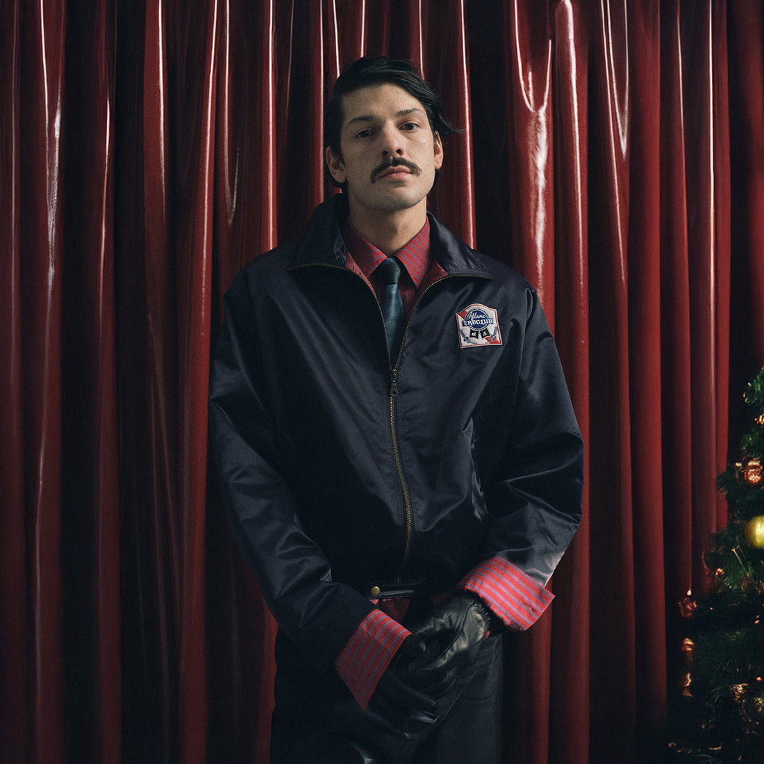 TRECLUB Retro Satin Badge-Patch Blouson-Jacket-S-Blue-Free Shipping Leatheretro