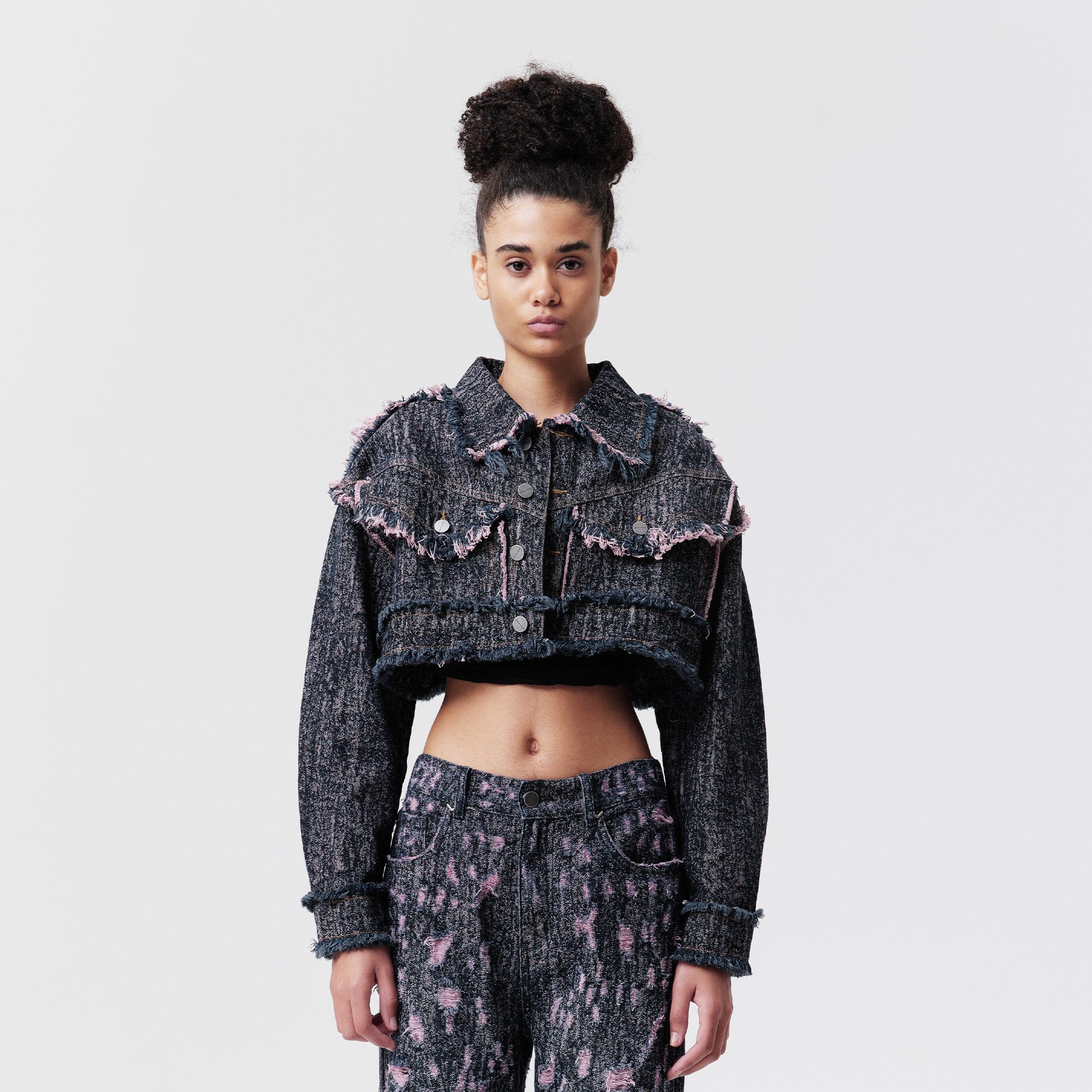 VANN VALRENCE Distressed Frayed Cropped Denim Jacket-Jacket-XS-Free Shipping Leatheretro